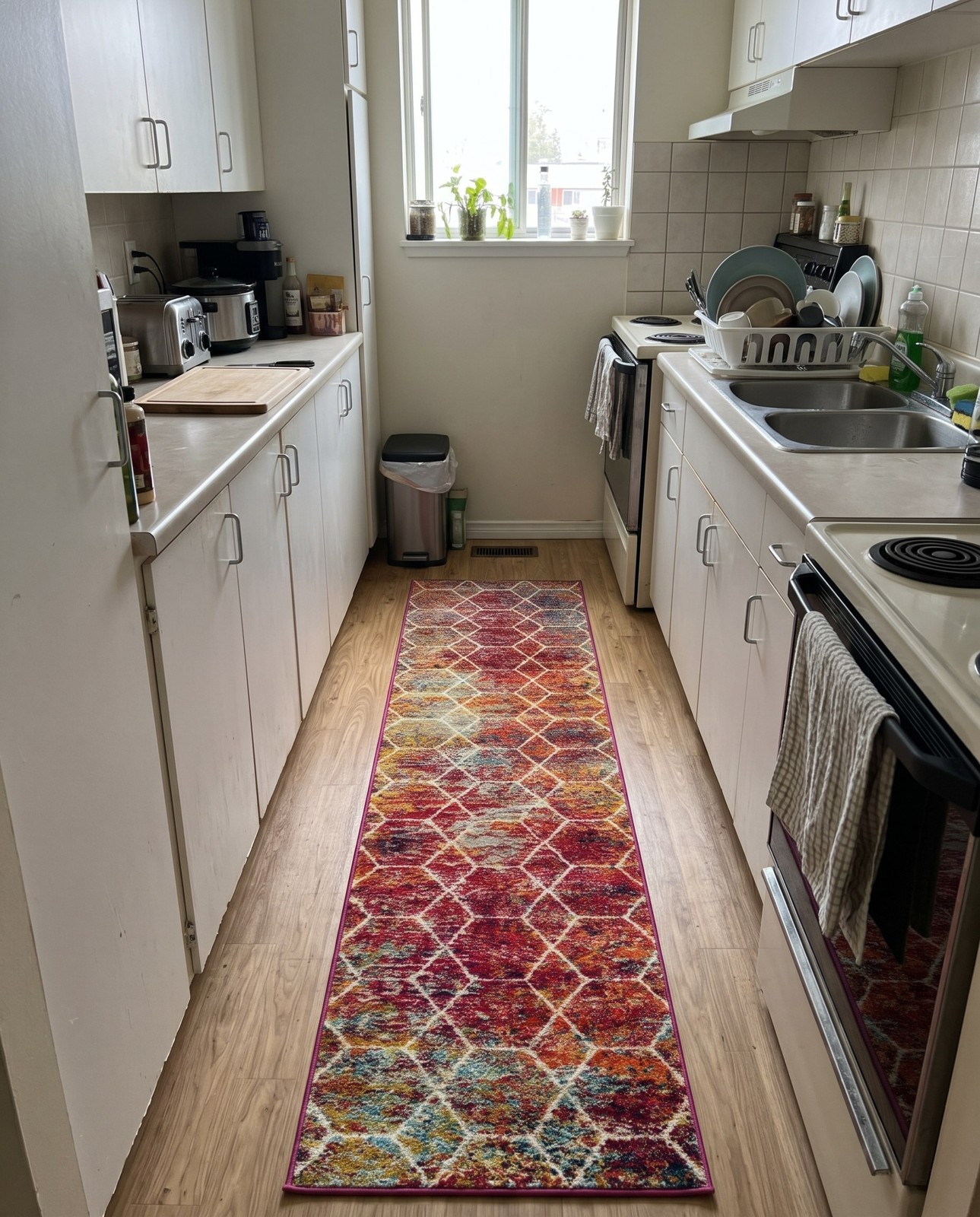 2' x 4' Galloway · Geometric lattice rug, red and multi