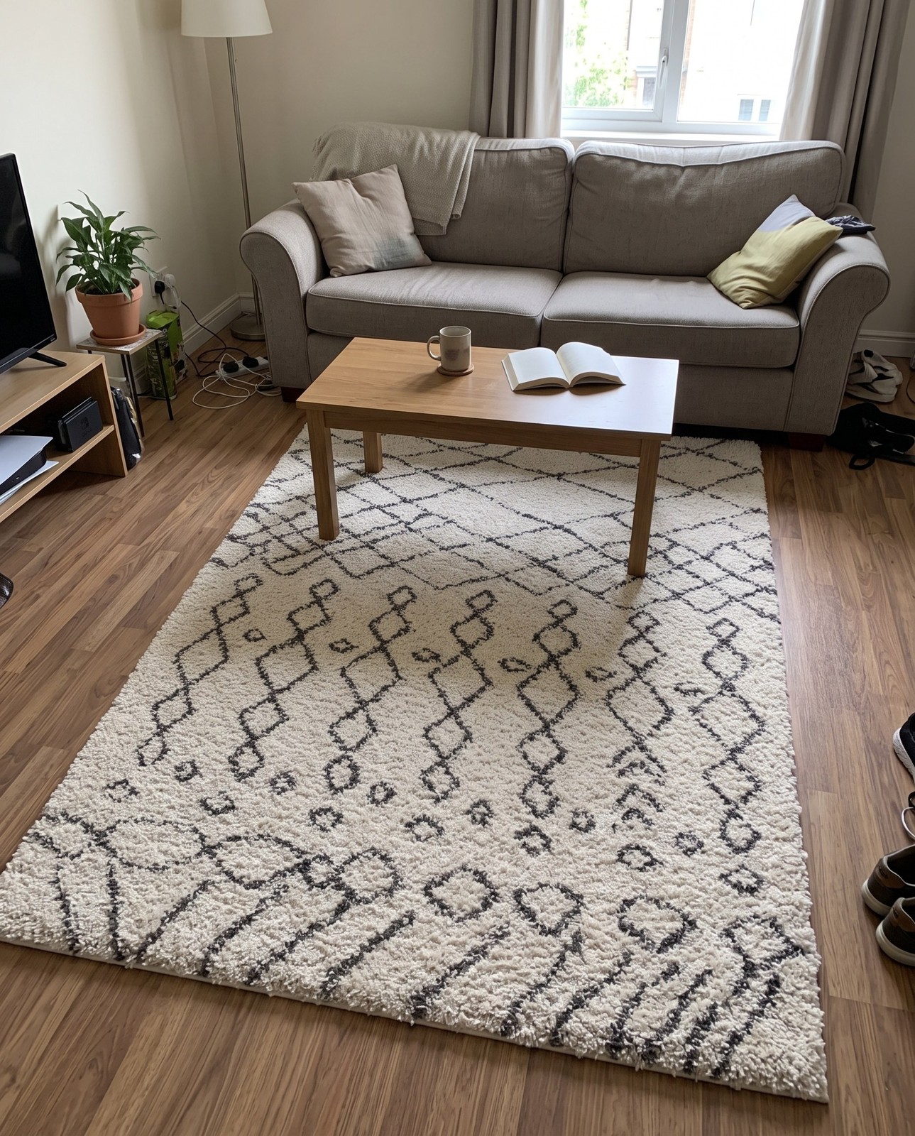 5' 3 x 8' Jameson · Geometric shag rug, ivory and gray