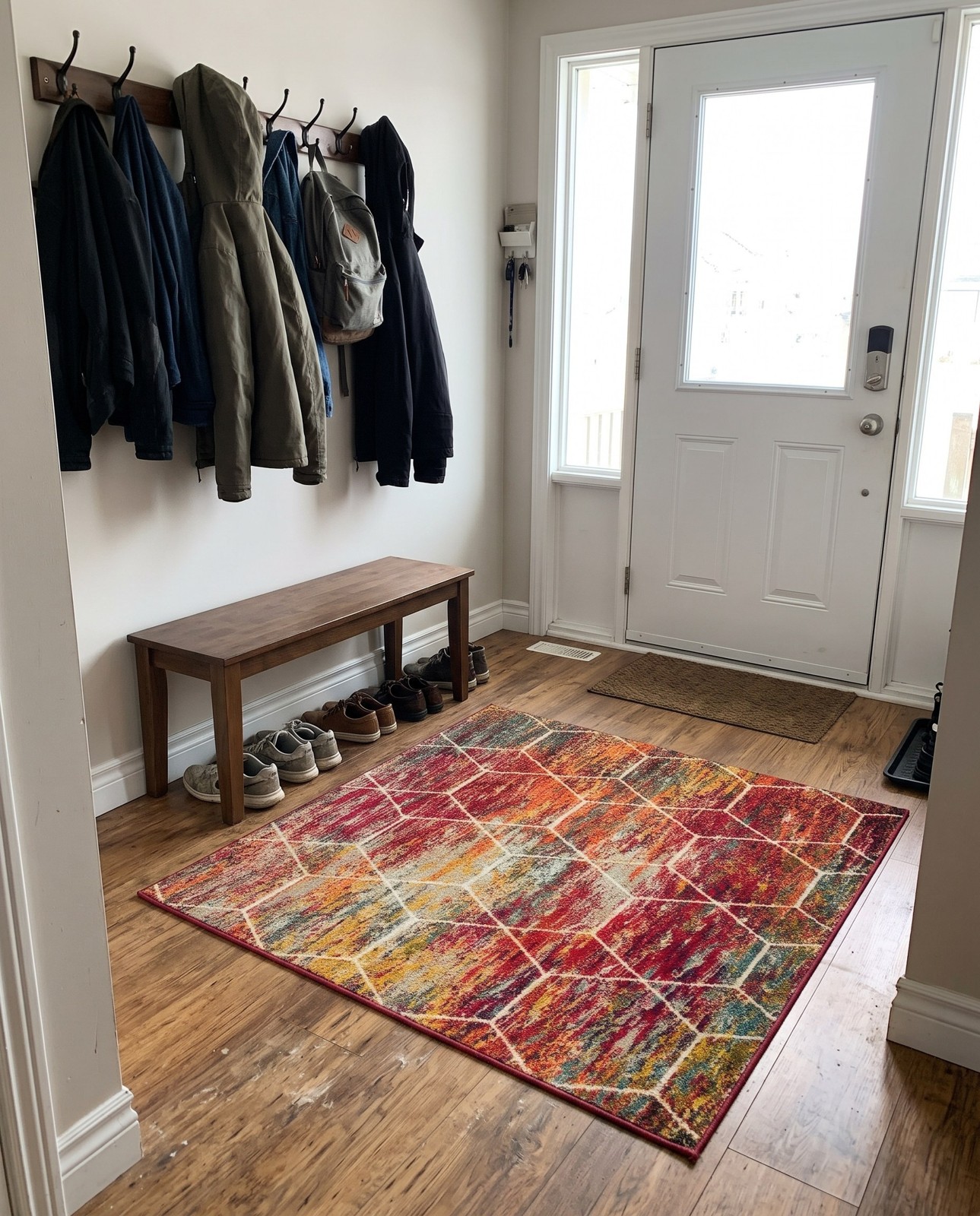 4' x 4' Galloway · Geometric lattice rug, red and multi