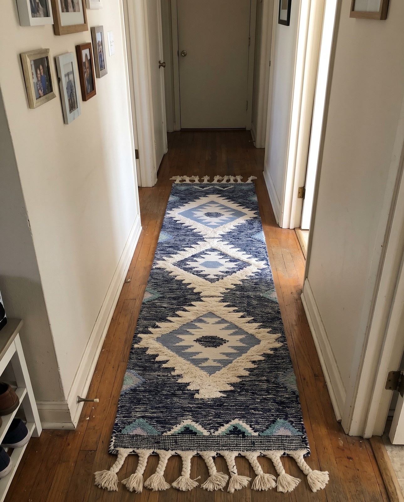 2' 2 x 8' 2 Amaranth · Geometric diamond Wool Rug, navy and cream