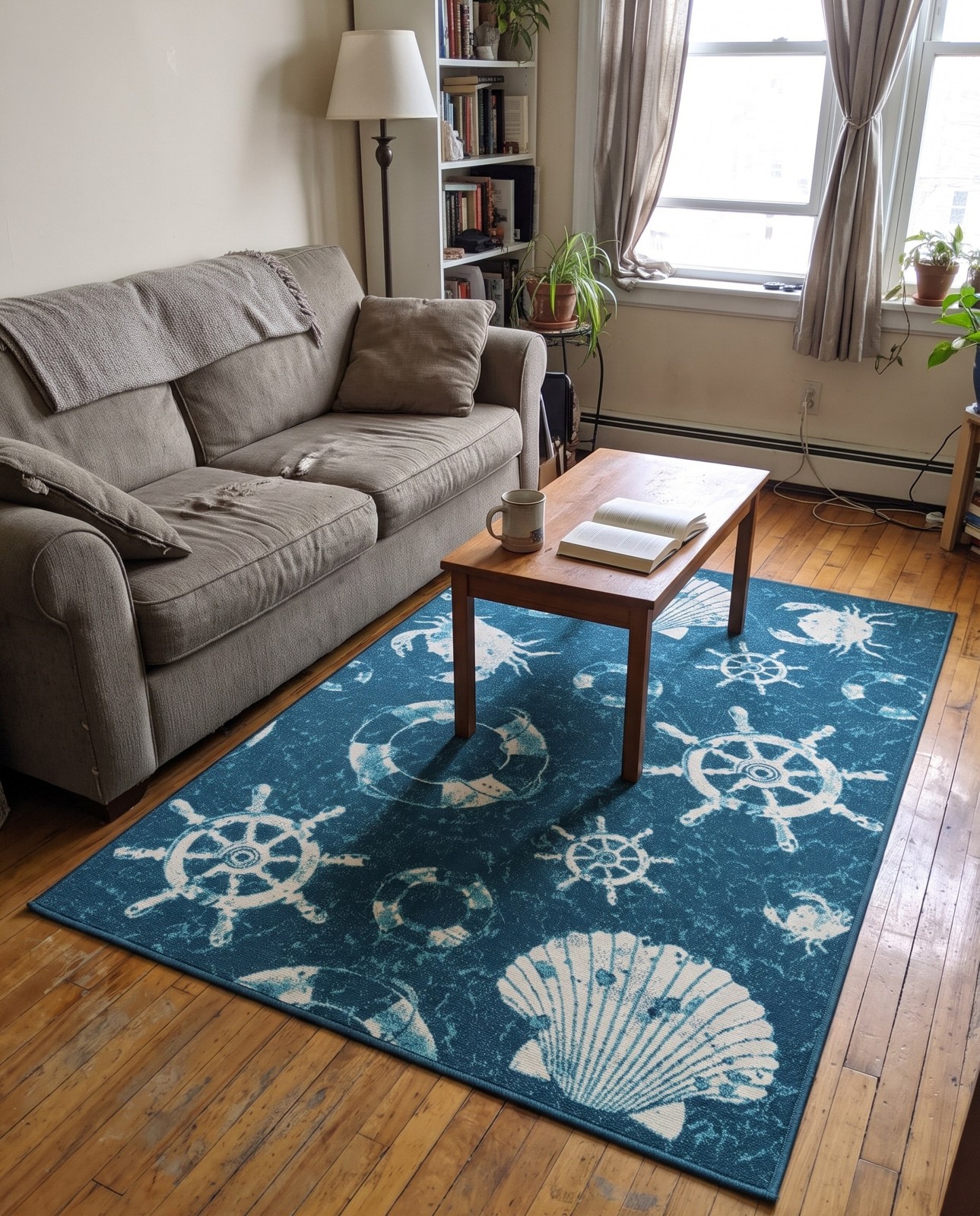 9' x 12' Hollyhock · Pictoral Outdoor Rug, navy