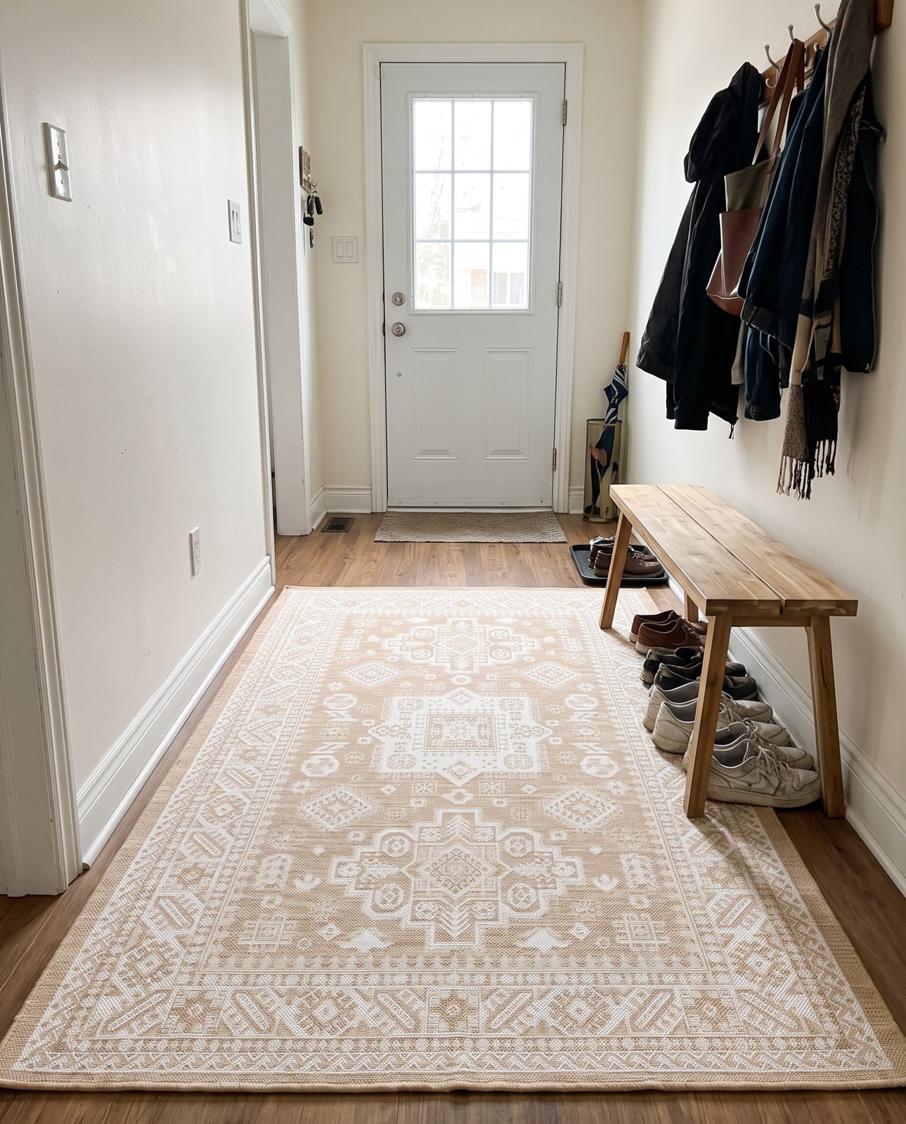 10' x 14' Bellamy · Geometric medallion Outdoor Rug, natural and ivory