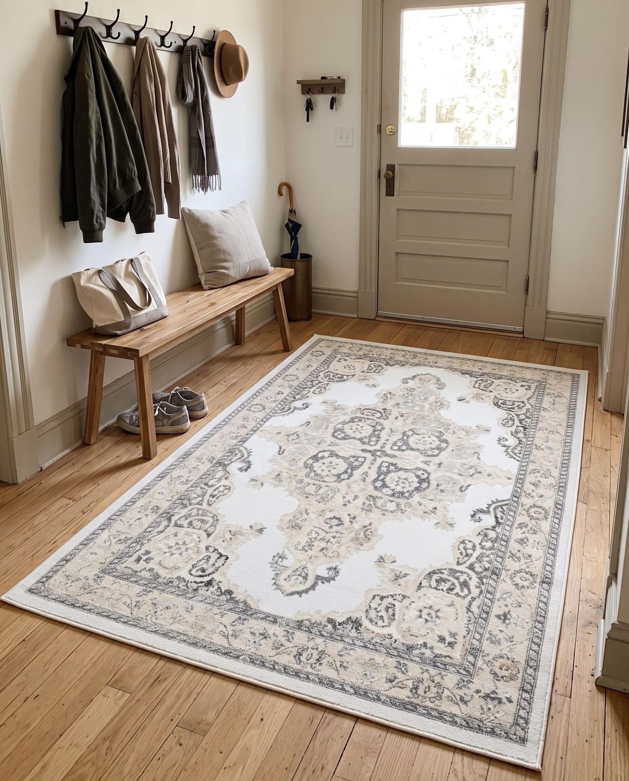 Detail image of 4' x 6' Selby · Medallion rug, ivory and gray