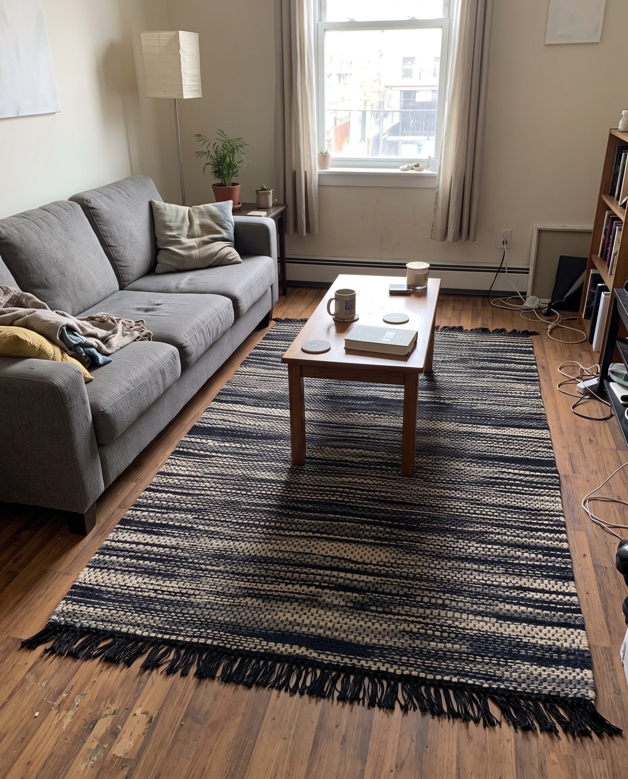 Detail image of 4' 1 x 6' 1 Barrett · Striped rug, navy blue and ivory