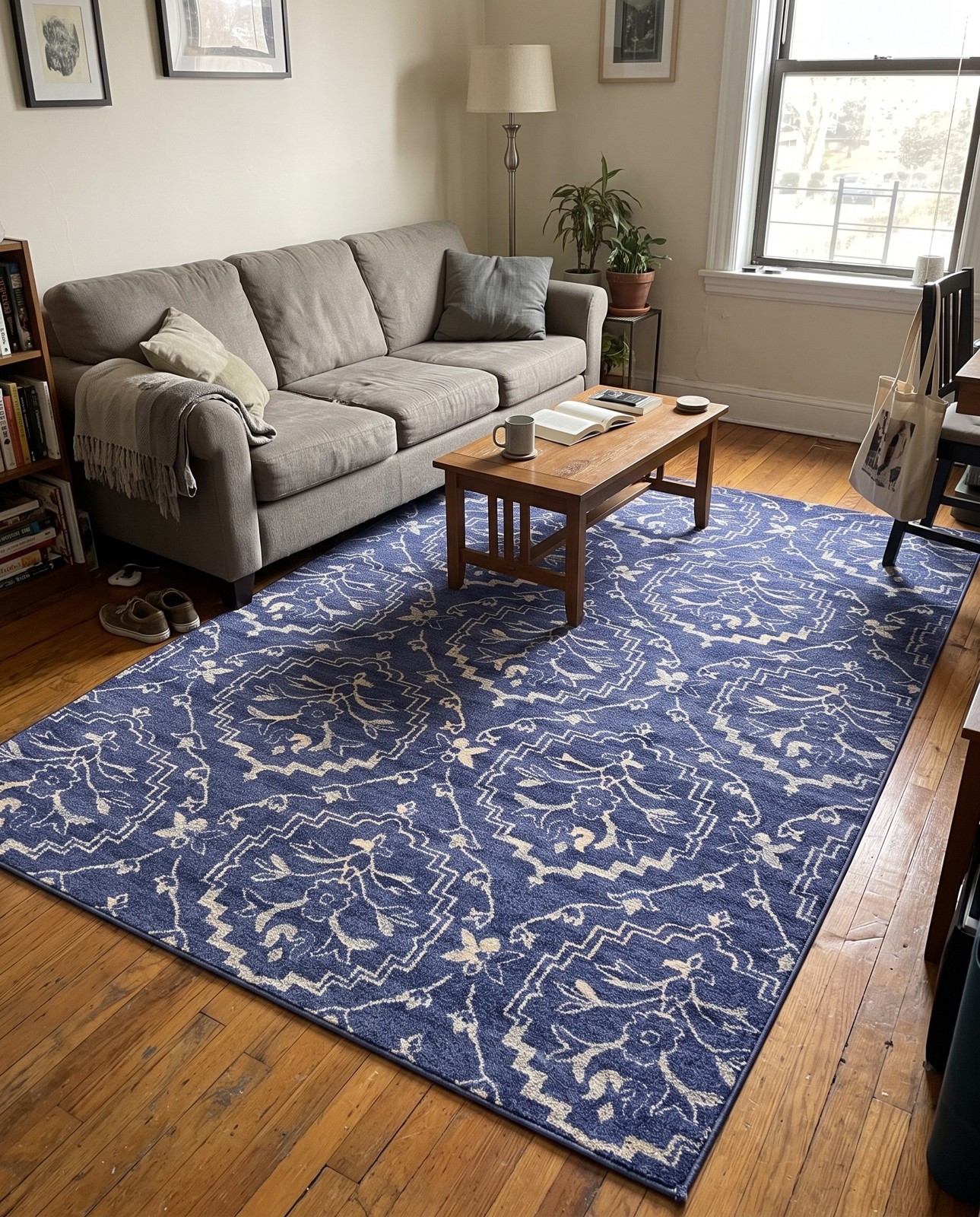 7' x 10' Webster · Medallion rug, blue and cream