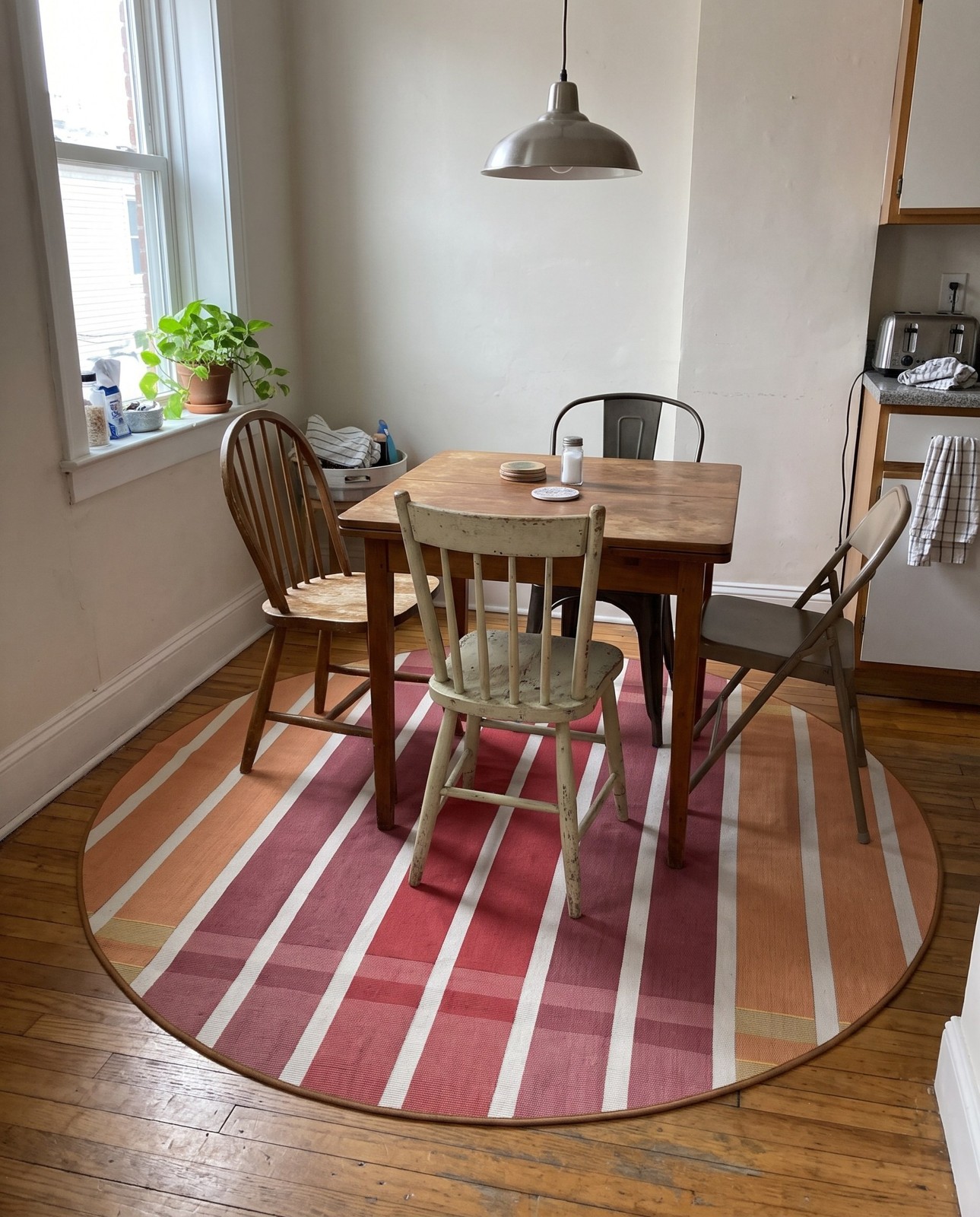 Detail image of 6' x 6' Lomax · Striped Outdoor Rug, coral, peach and ivory
