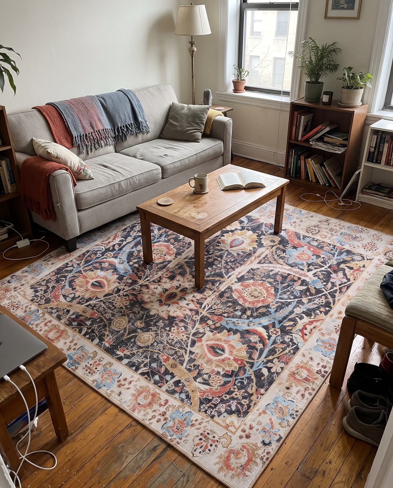 7' 10 x 7' 10 Starr · Floral Washable Rug, black and red