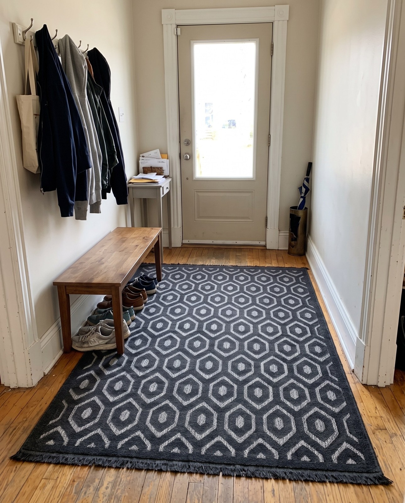 7' 10 x 10' Roanoke · Geometric diamond Outdoor Rug, charcoal and ivory