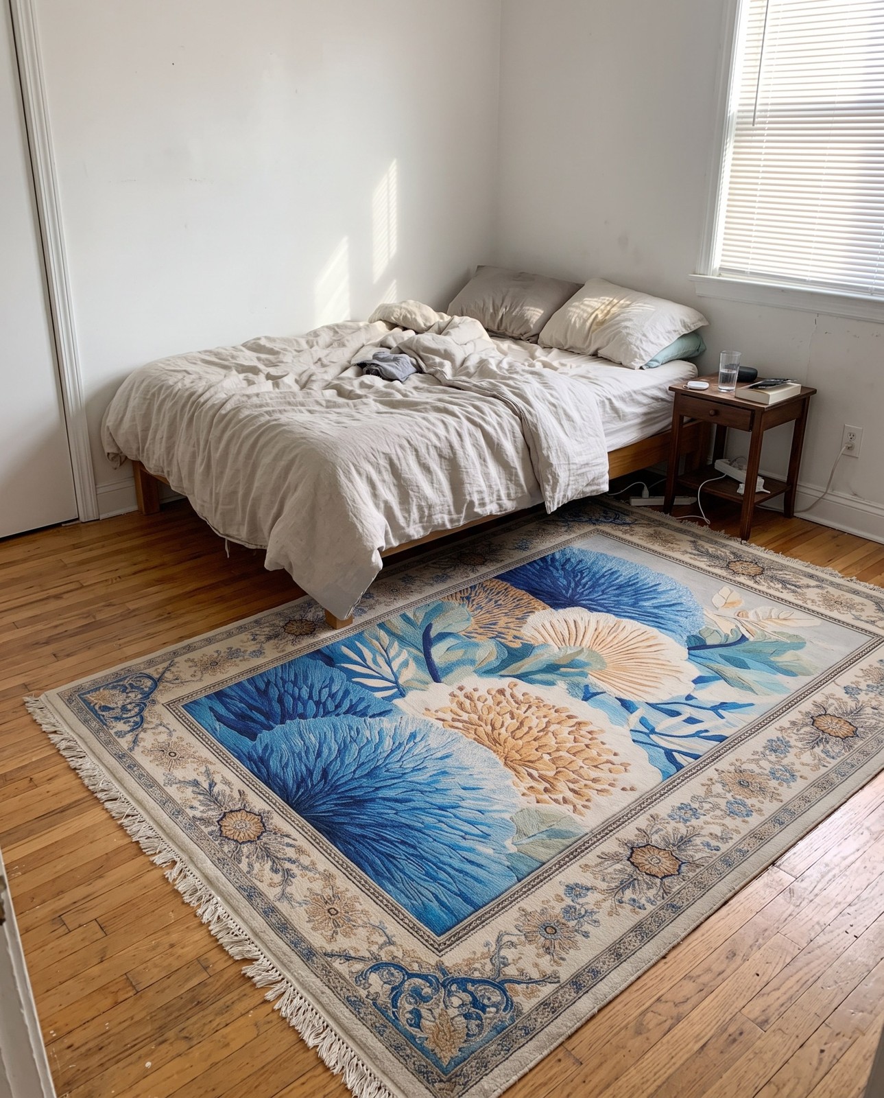 7' 10 x 10' Pettigrew · Botanical rug, blue and cream