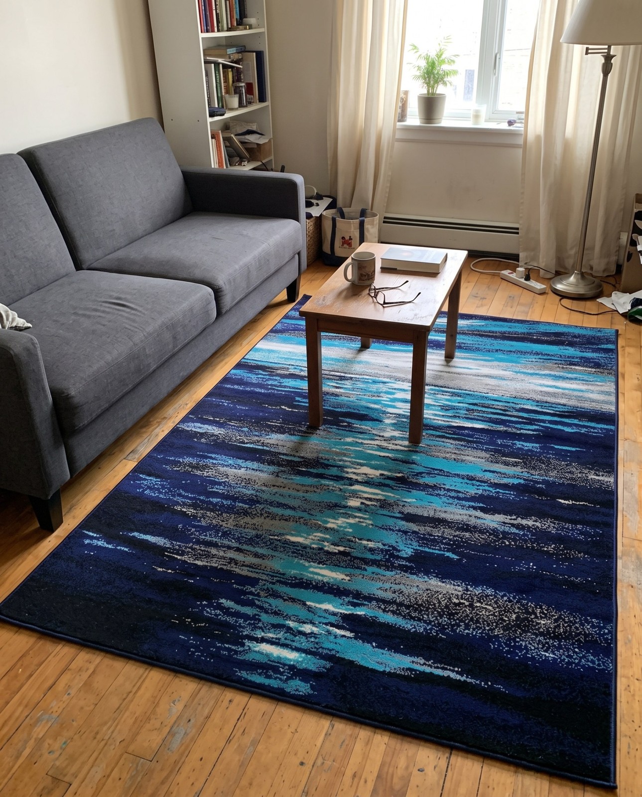 Detail image of 4' x 6' Blakemore · Abstract rug, navy and turquoise