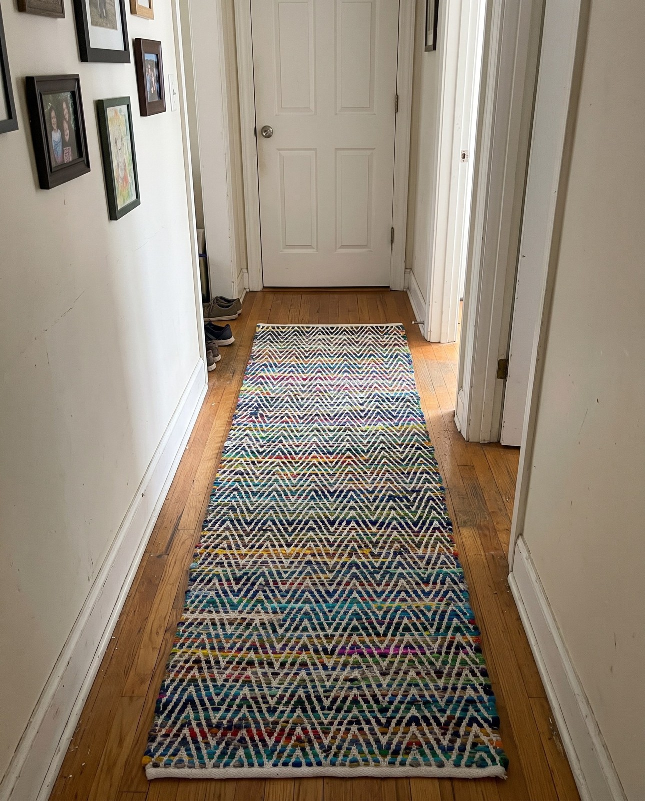 Detail image of 2' 7 x 10' Hopkins · Chevron Chindi Rug, multicolored and ivory