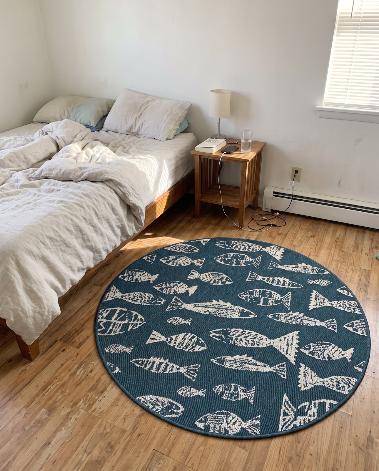 4' x 4' Thaddeus · Fish Outdoor Rug, blue and ivory