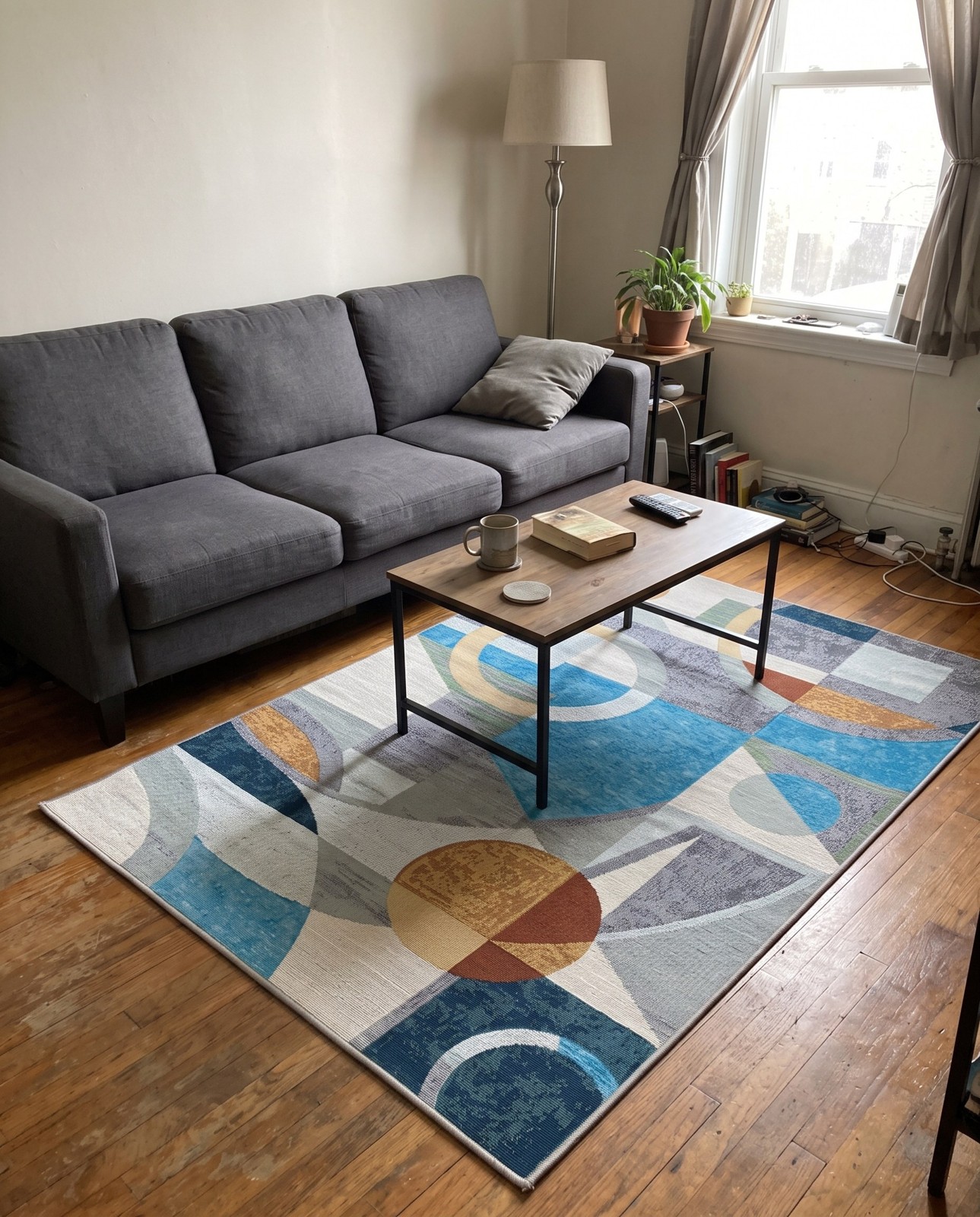 Detail image of 9' x 12' Lomax · Abstract geometric Outdoor Rug, blue and multicolor