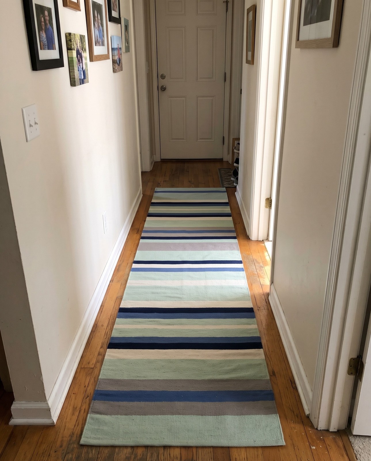 2' 7 x 10' Wortham · Striped rug, aqua blue and gray