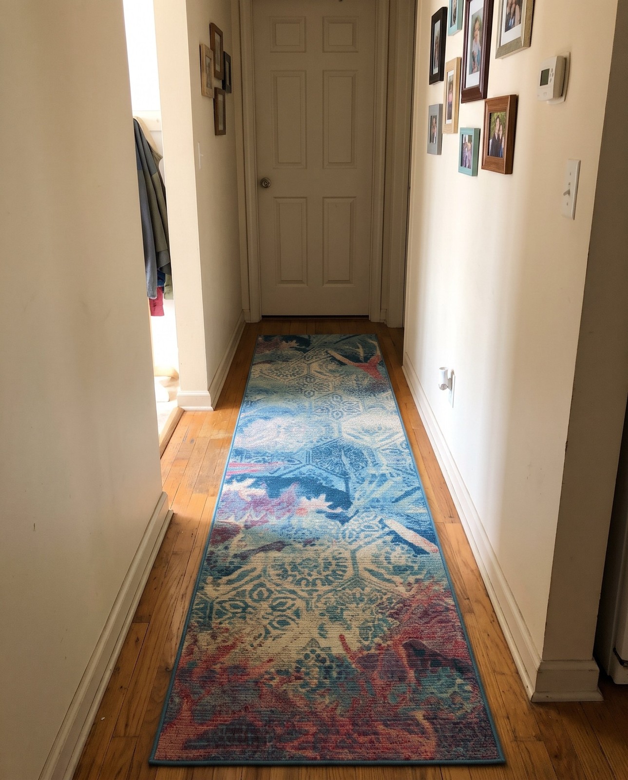 2' x 8' Lomax · Coral abstract Outdoor Rug, blue and pink