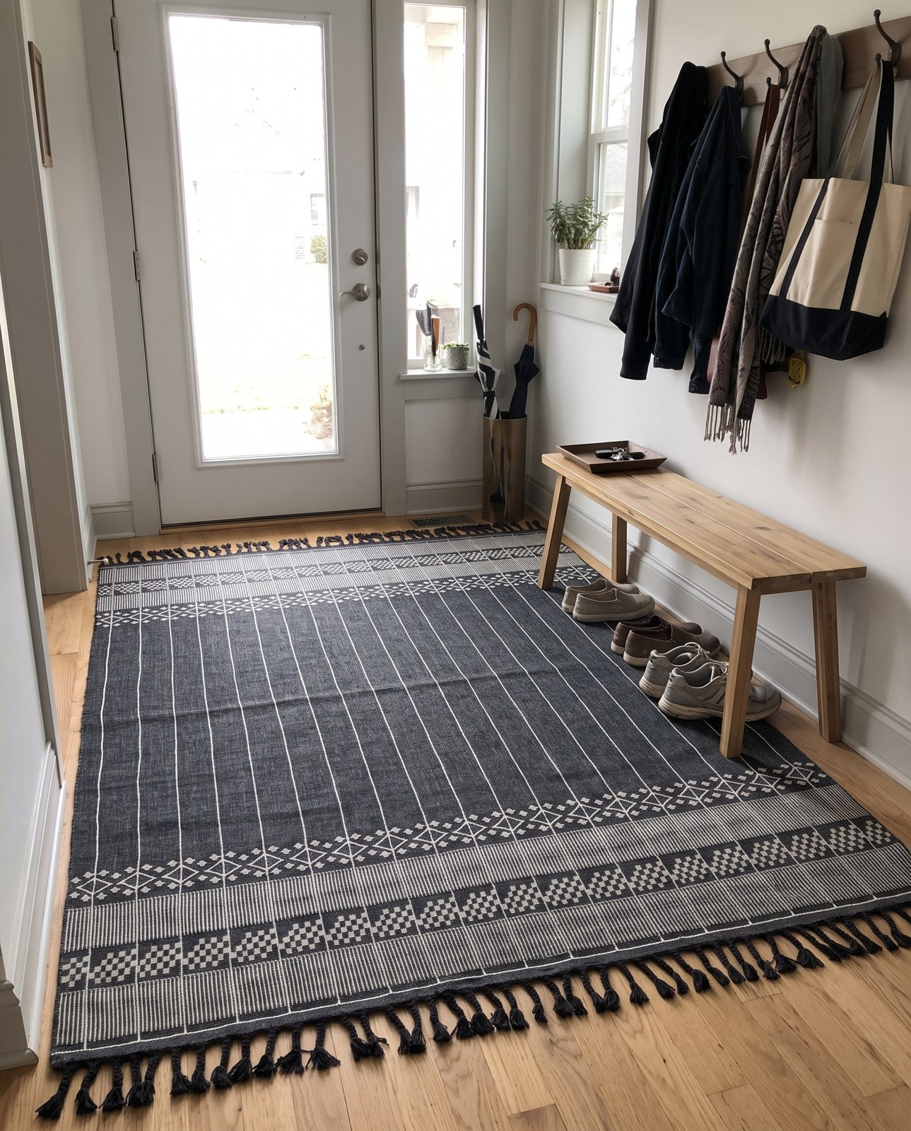 10' x 14' 1 Beaumont · Tribal striped Outdoor Rug, charcoal and ivory