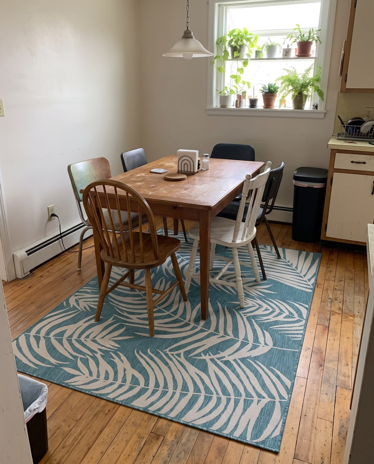Detail image of 5' 3 x 7' Moody · Floral / botanical Outdoor Rug, aqua
