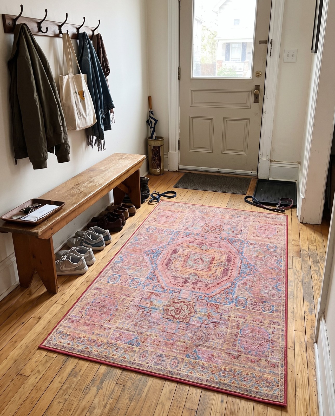 Detail image of 3' 3 x 5' 3 Lindley · Medallion rug, peach and blue