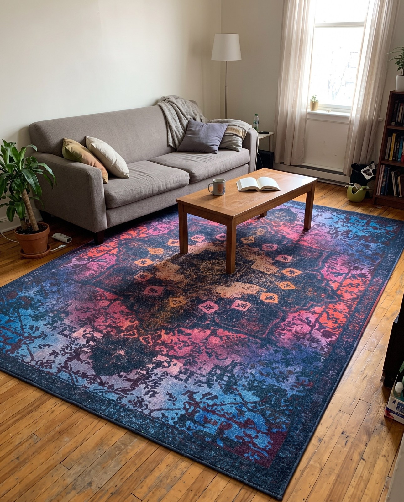 10' 6 x 14' Rideout · Distressed medallion Washable Rug, multicolor and black