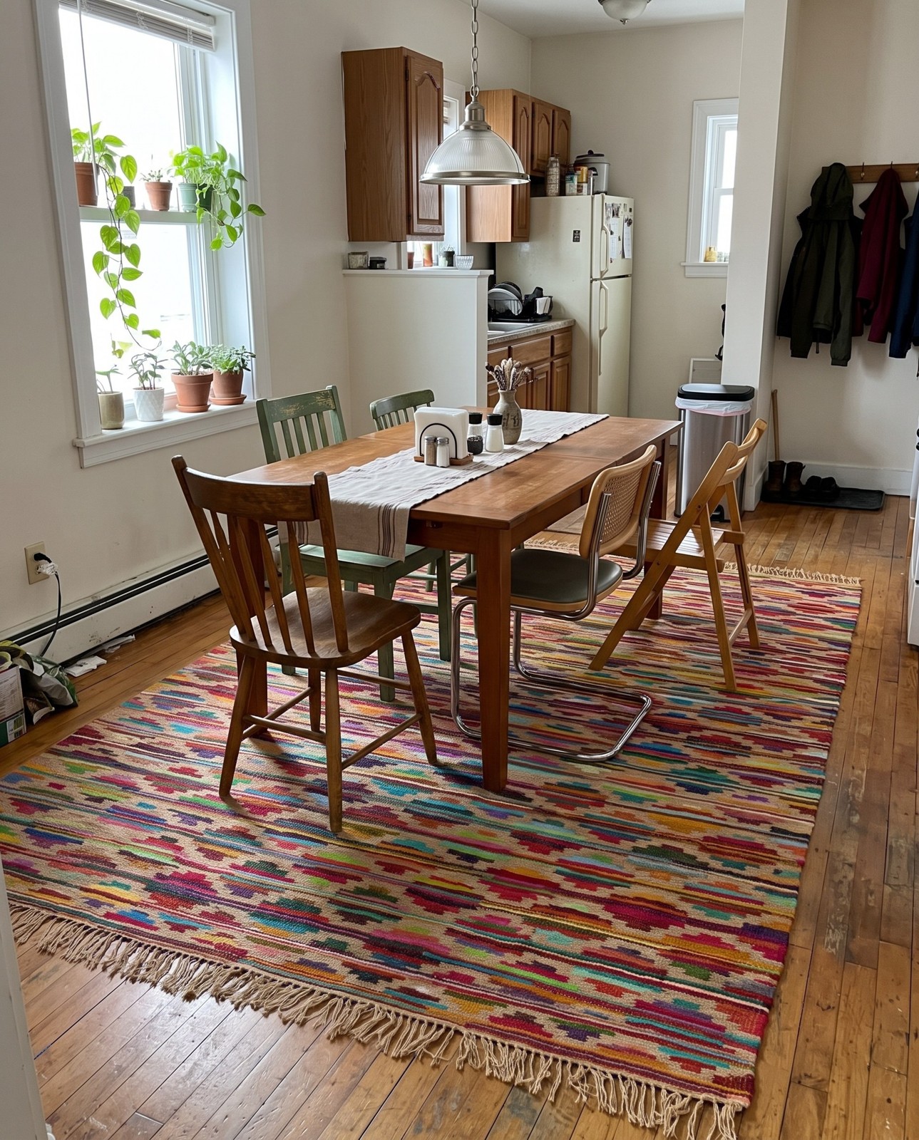 8' x 11' Hancock · Geometric Chindi Rug, beige and multicolored