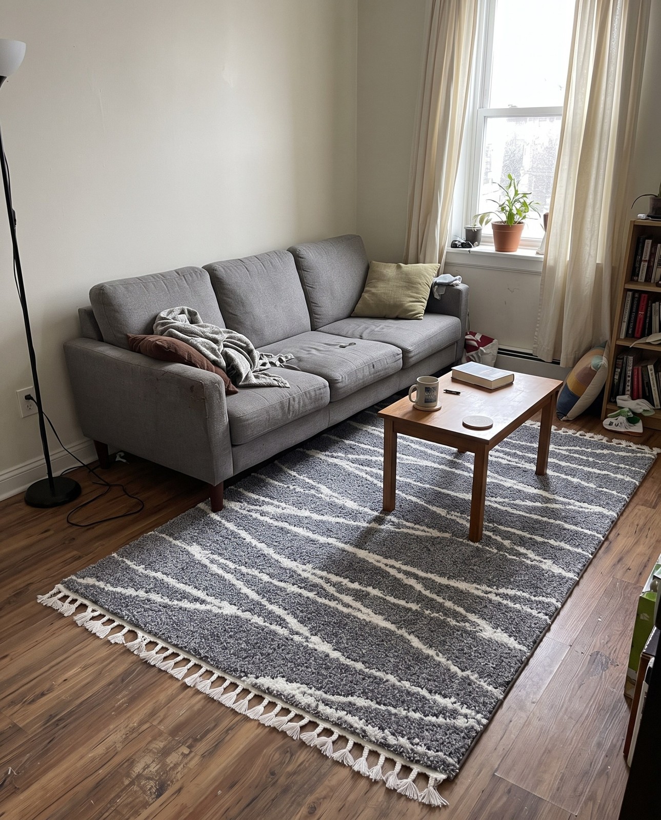 Detail image of 5' 3 x 8' Edenton · Linear shag rug, gray and ivory
