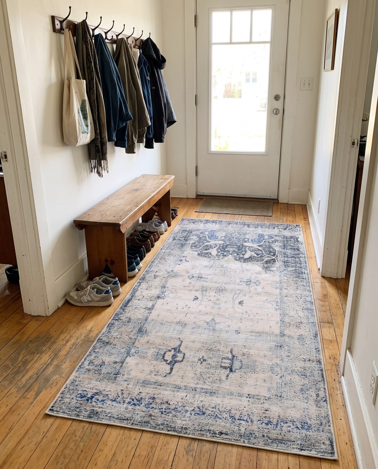 Detail image of 5' x 8' Holden · Distressed traditional rug, gray and blue