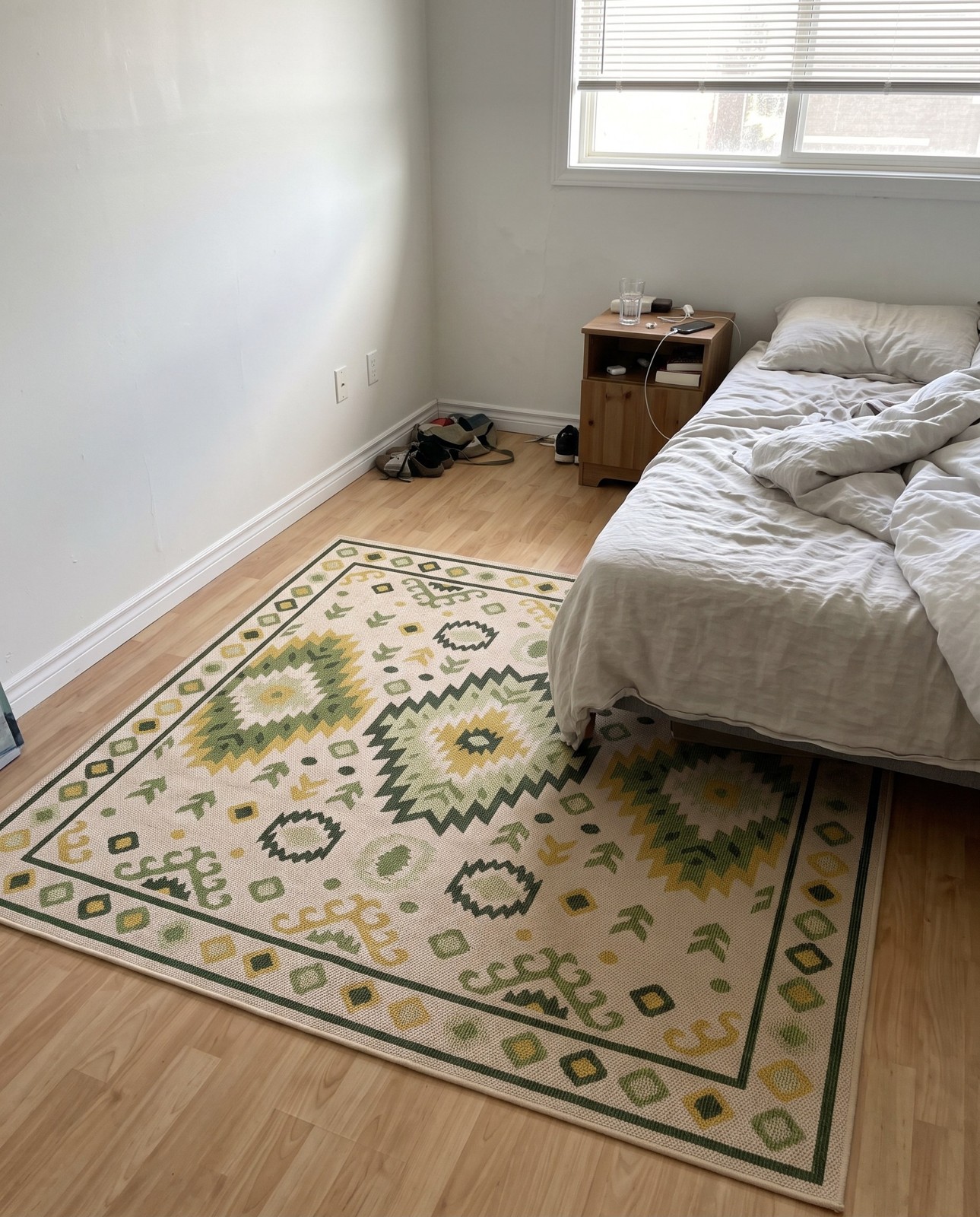 Detail image of 10' x 10' Whitfield · Southwestern medallion Outdoor Rug, green and yellow