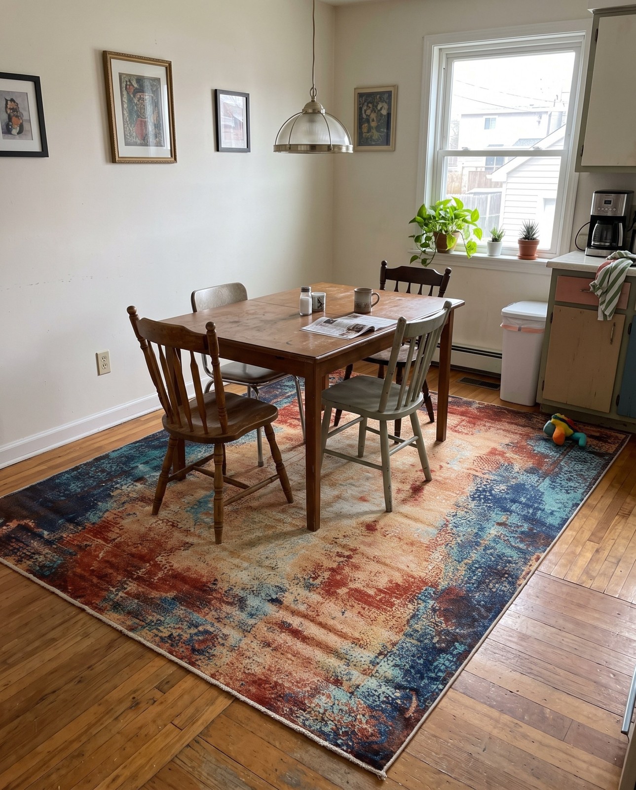 8' x 10' Thornton · Distressed abstract rug, brick and blue