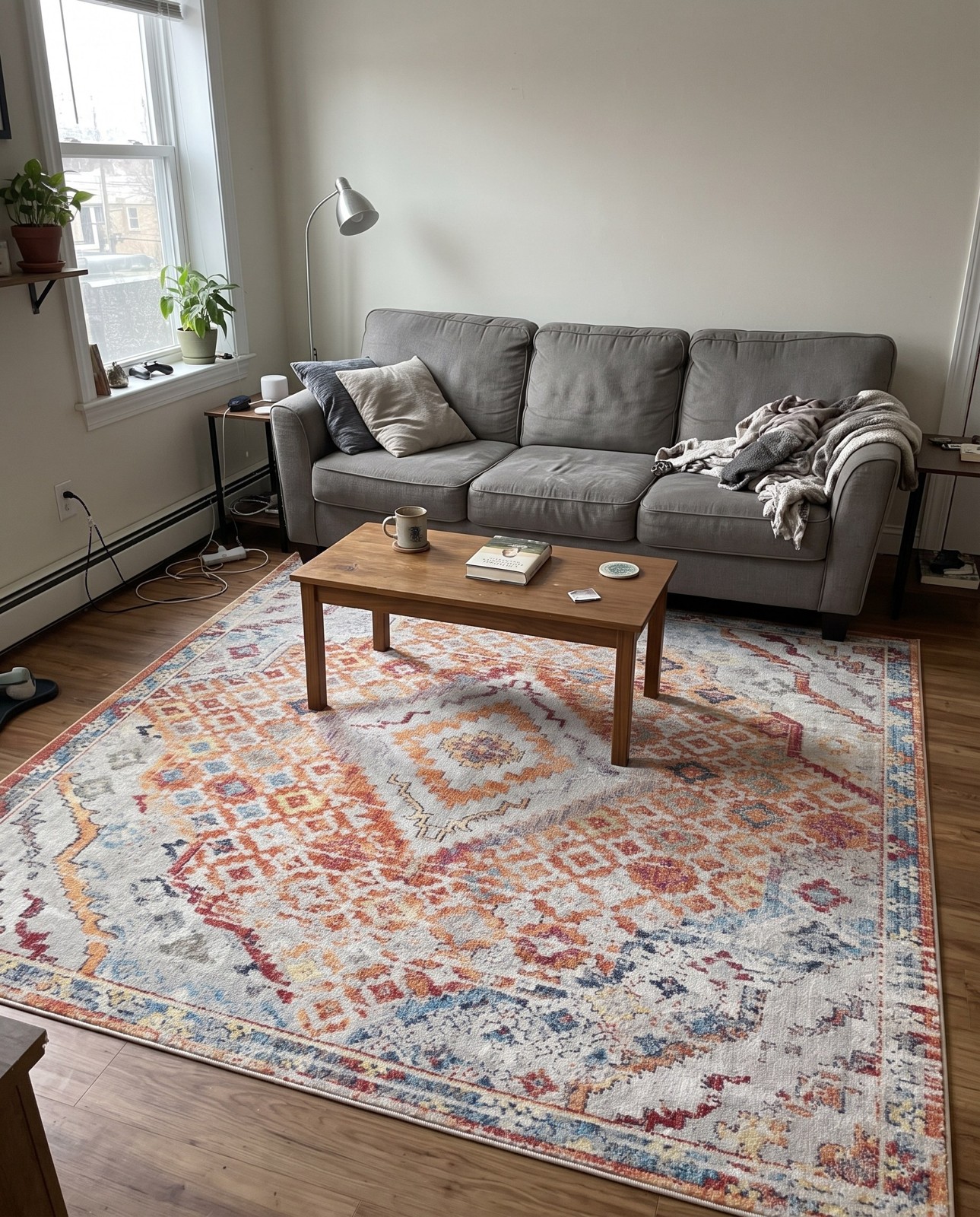 8' x 10' Hickorywood · Faded medallion rug, orange and ivory
