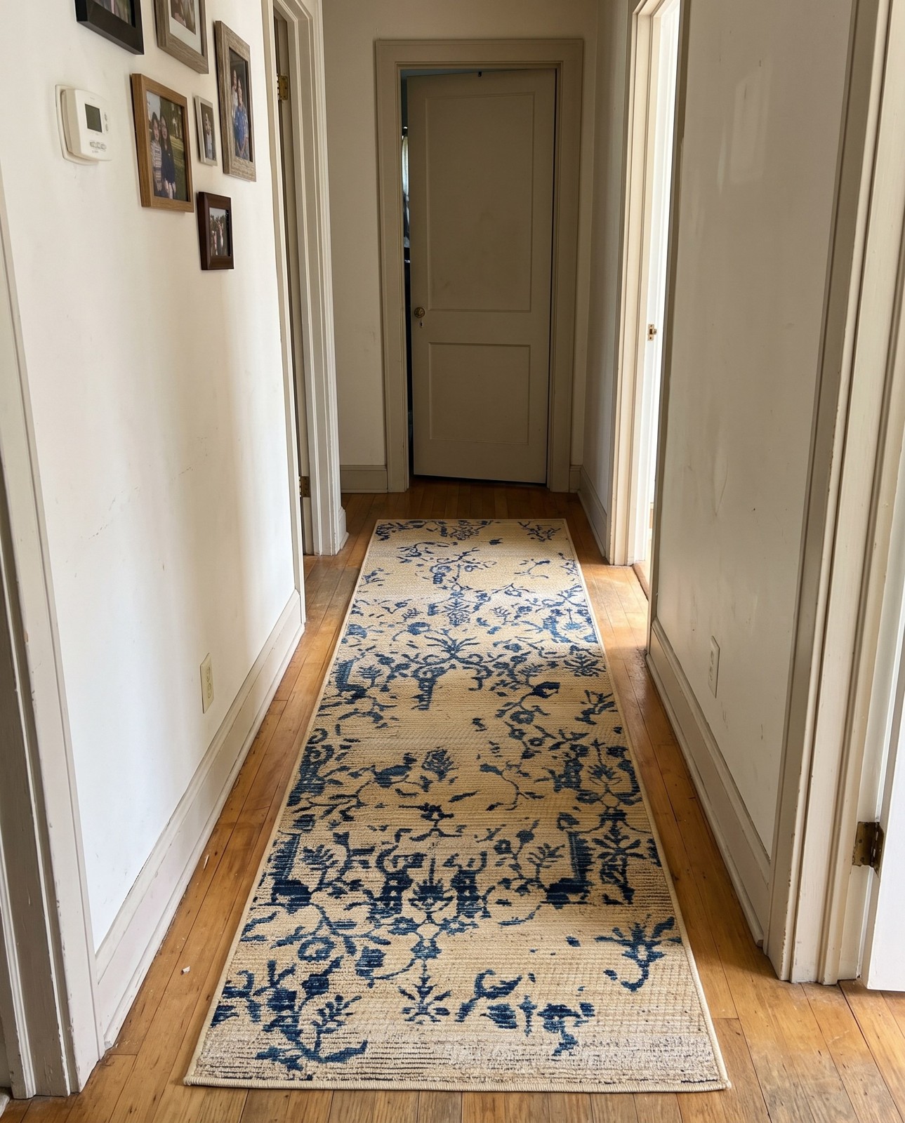 2' 7 x 5' 3 Lomax · Distressed floral Outdoor Rug, beige and blue