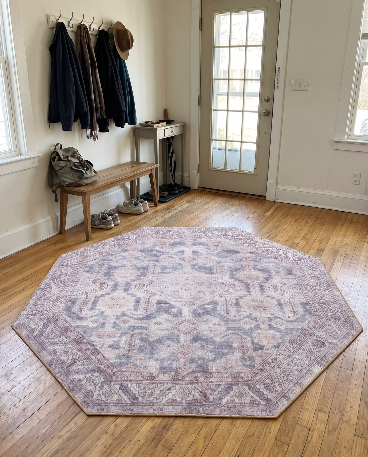 7' 6 x 7' 6 Walford · Faded medallion Washable Rug, gray and beige