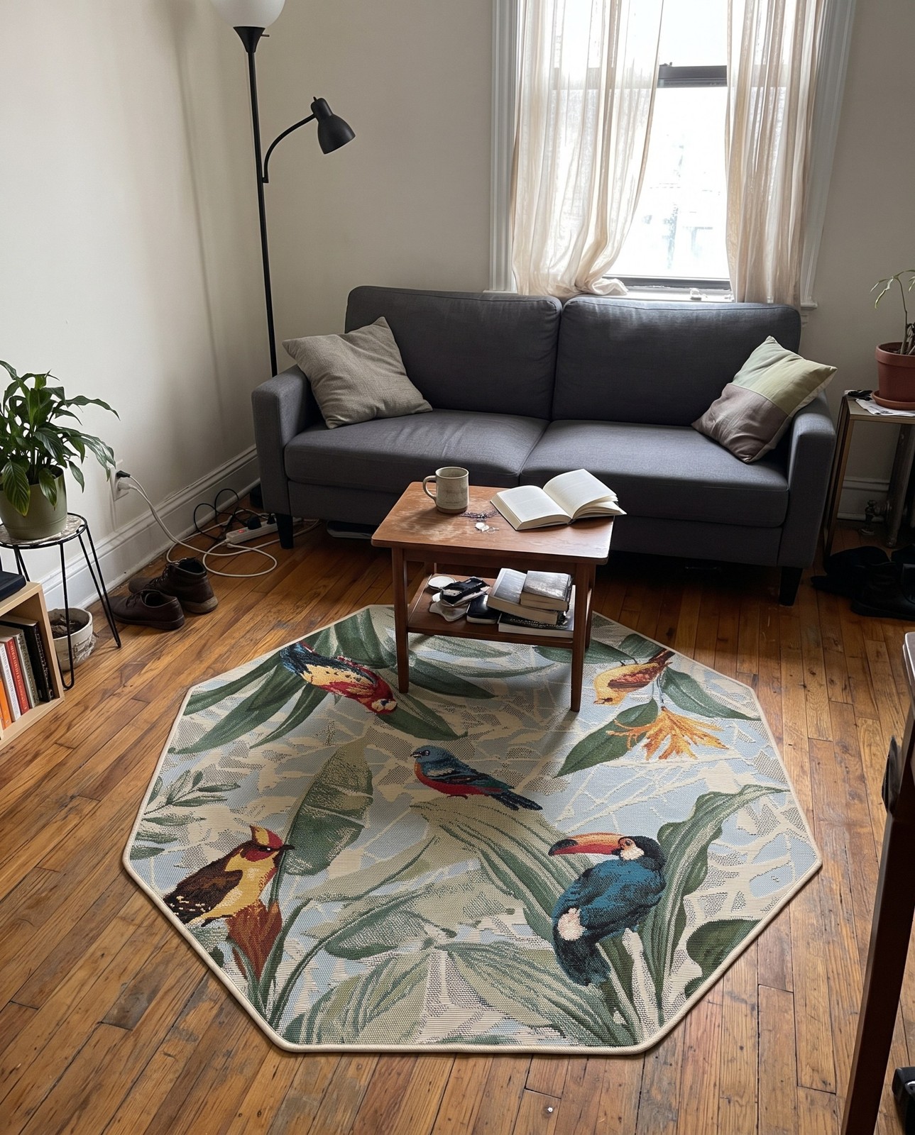 7' 10 x 7' 10 Lomax · Tropical birds Outdoor Rug, green and blue
