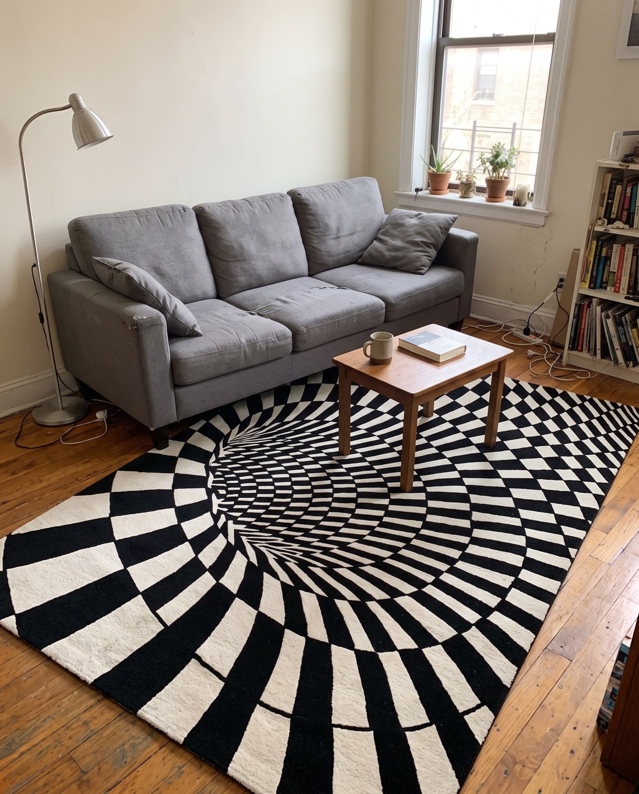 2' x 3' 1 Otto · Checkered Wool Rug, black and white