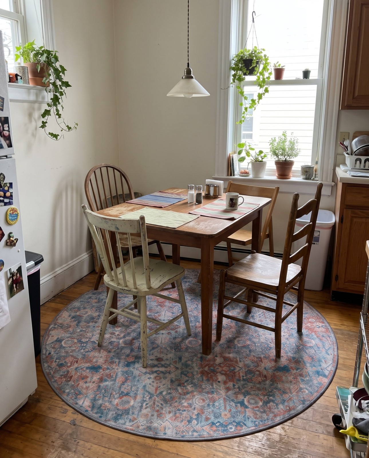 3' 6 x 3' 6 Waters · Geometric medallion Washable Rug, blue and rust