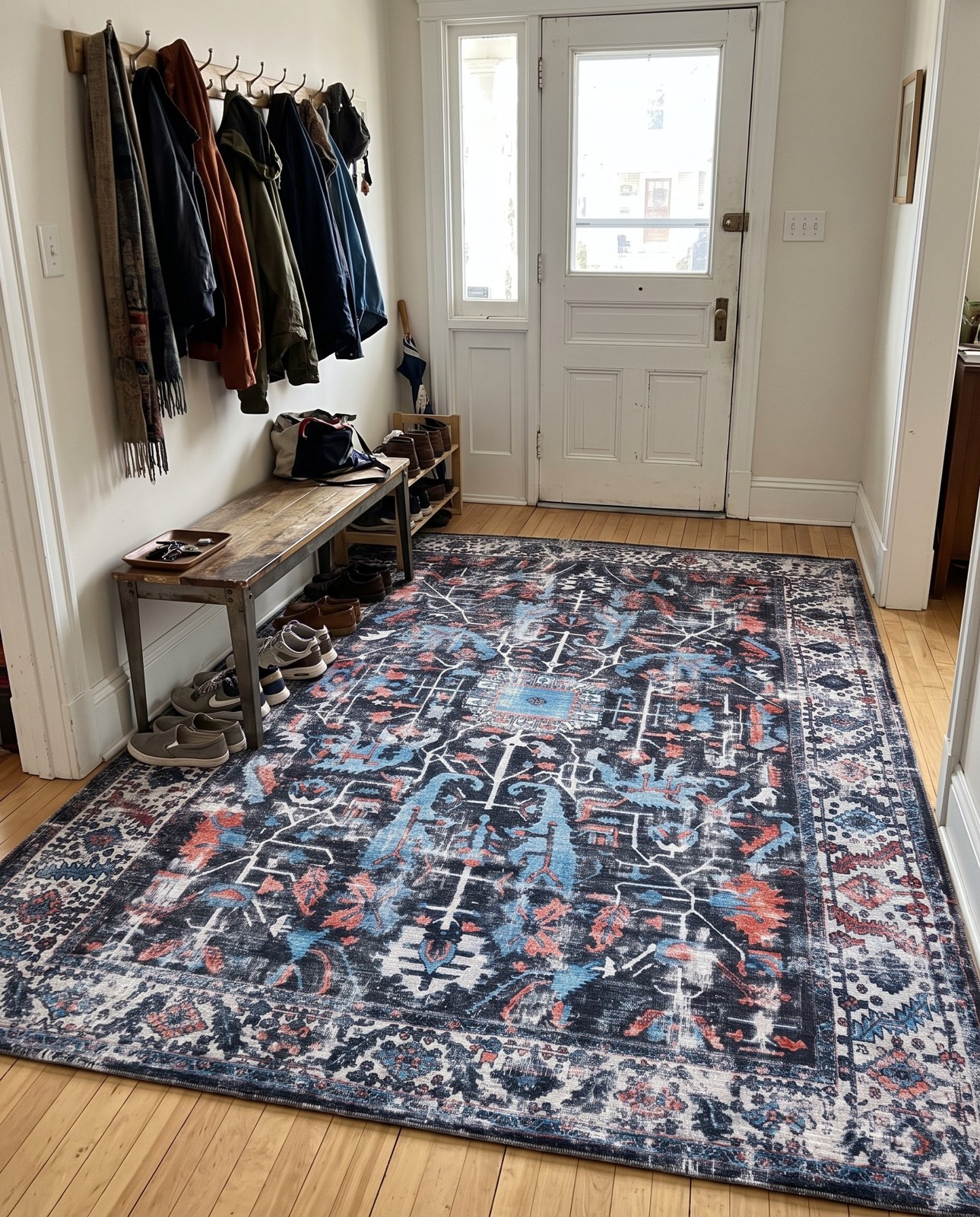 10' 6 x 13' Redfern · Distressed medallion Washable Rug, black and blue