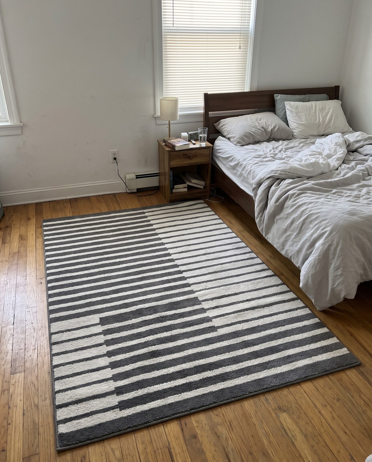 2' x 3' Crossing · Striped geometric rug, gray and ivory