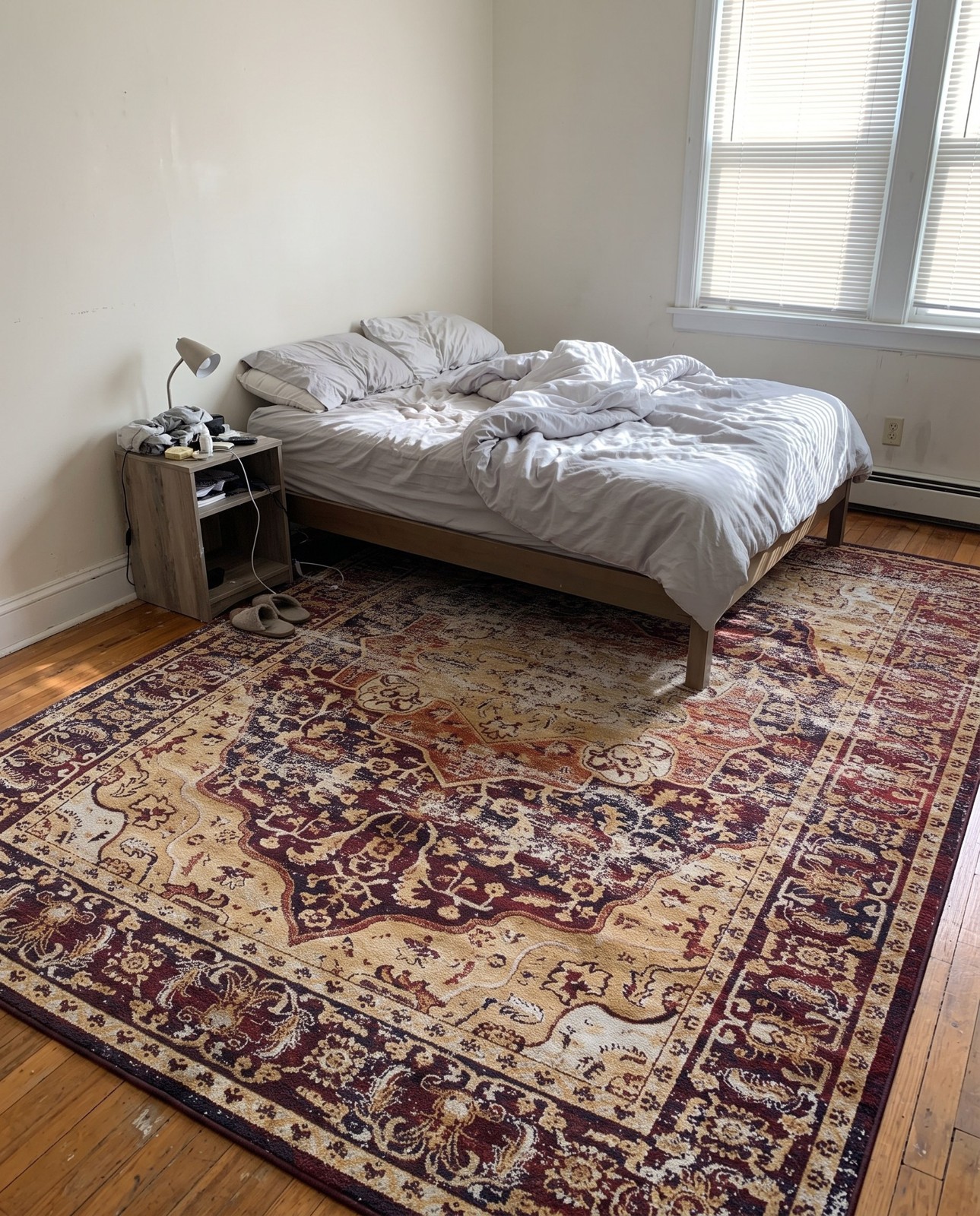 Detail image of 7' x 10' Mowbray · Distressed medallion rug, rust and tan