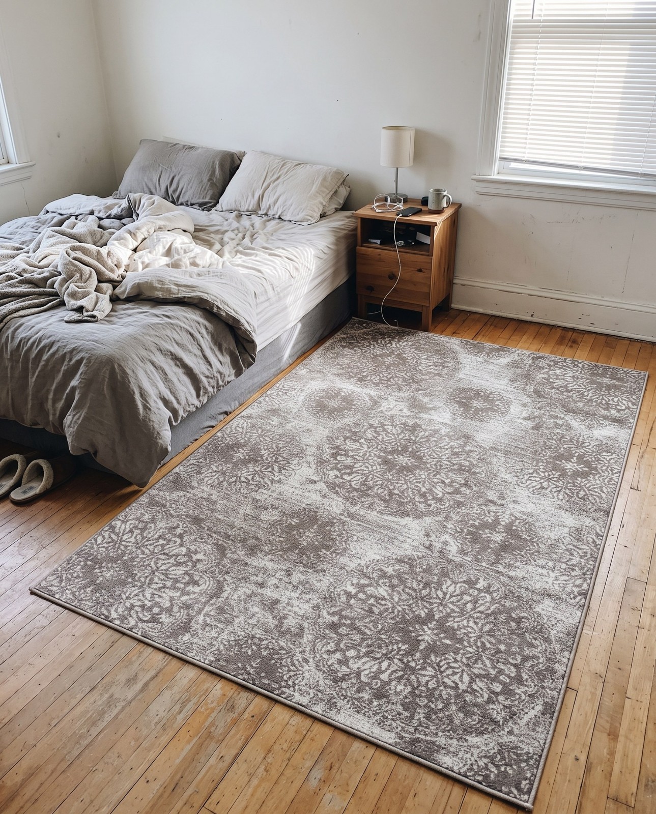 4' x 6' Blakemore · Distressed medallion rug, gray and ivory