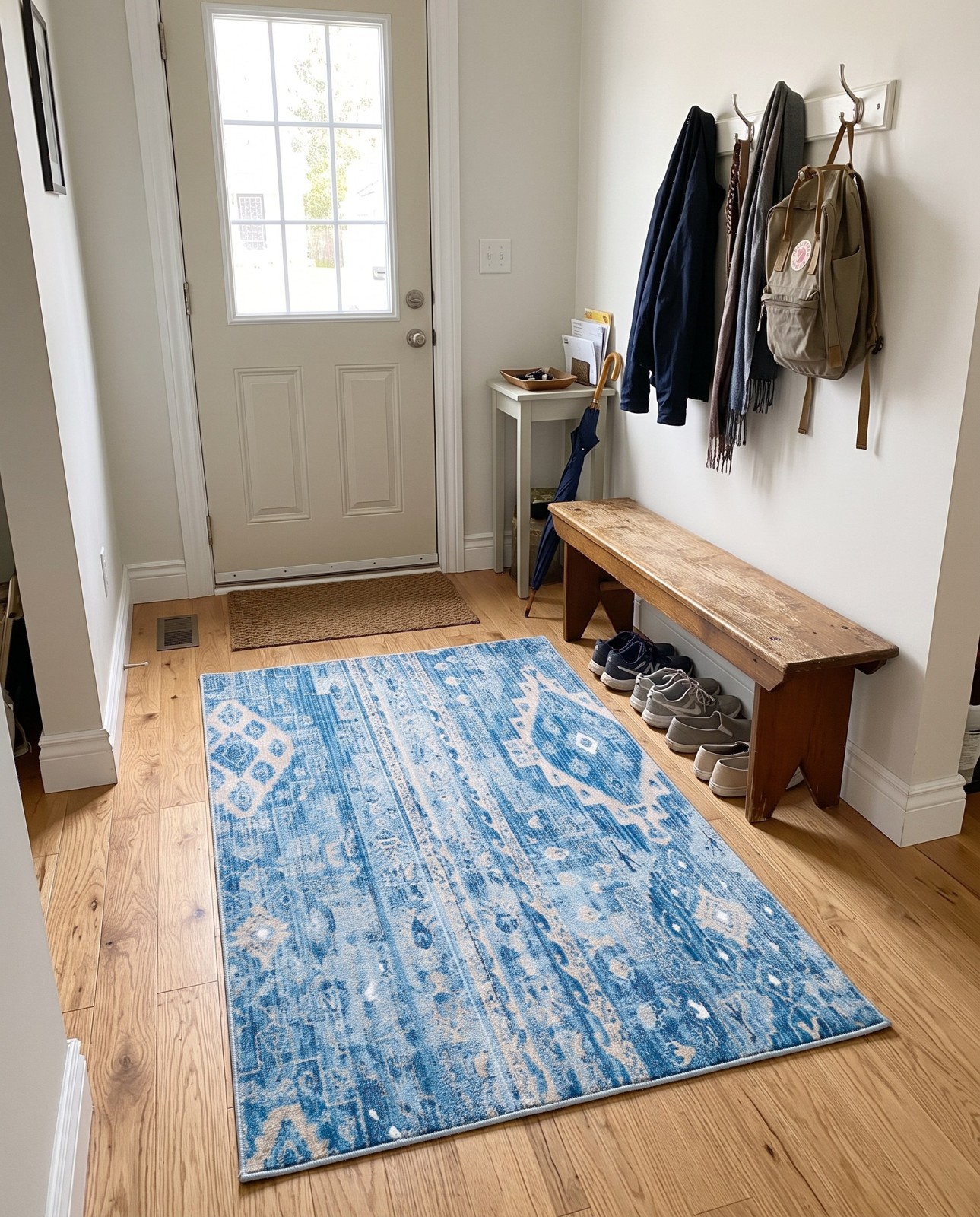 2' 2 x 3' Quinn · Distressed diamond rug, blue and beige