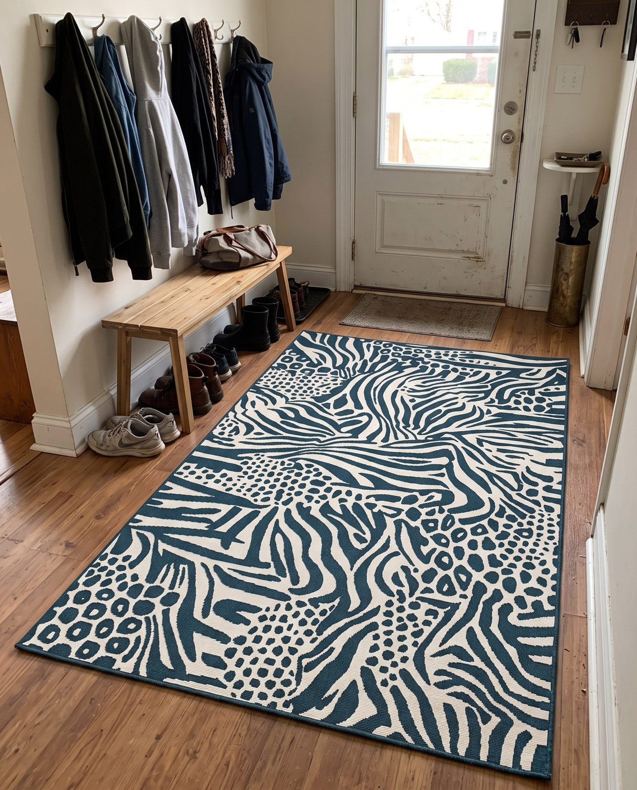 10' x 14' Whittier · Animal print Outdoor Rug, navy blue and ivory