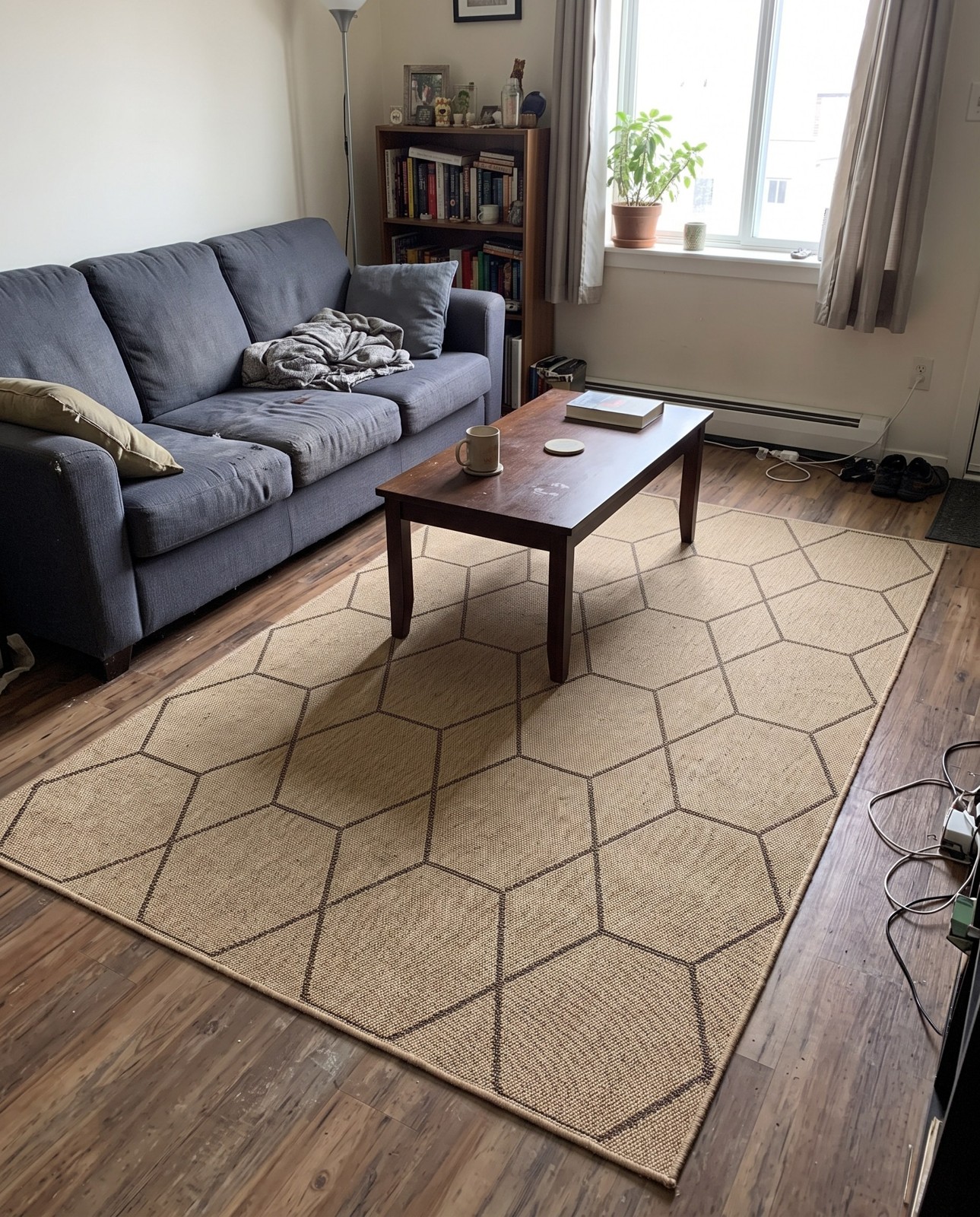 2' x 3' Richter · Geometric lattice rug, natural and brown