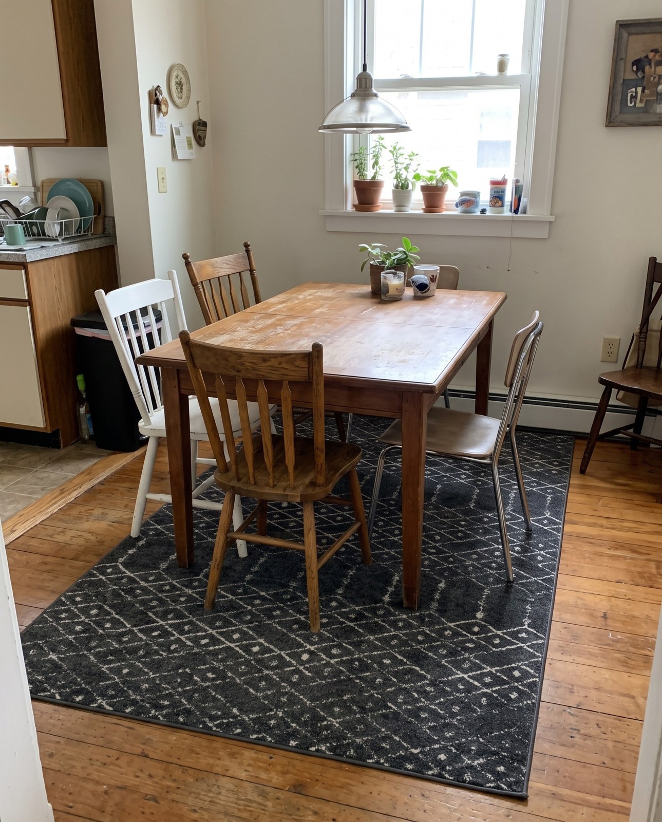 10' x 13' Newcomb · Geometric lattice rug, charcoal and ivory