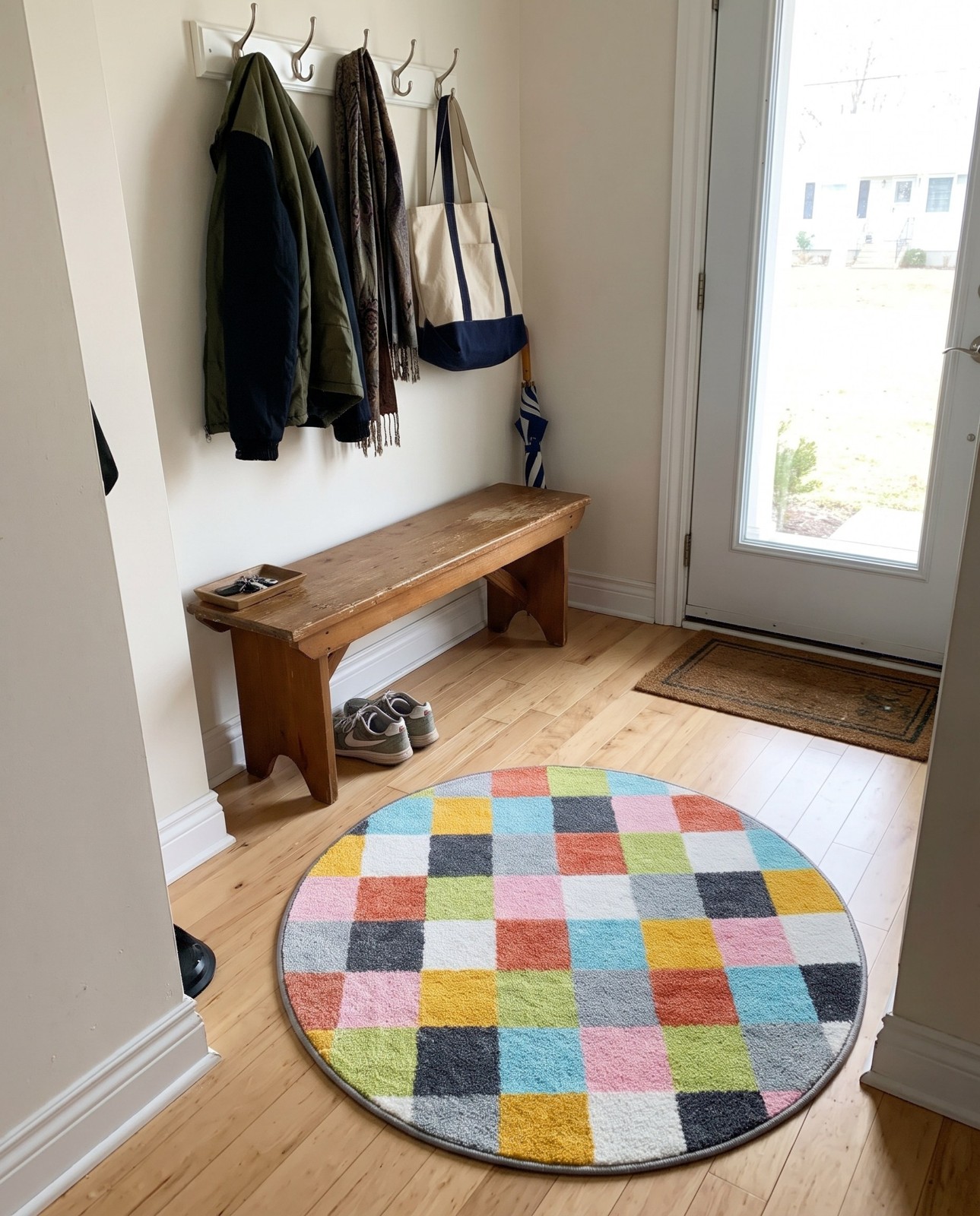 3' 3 x 3' 3 Seymour · Checkered rug, multicolor
