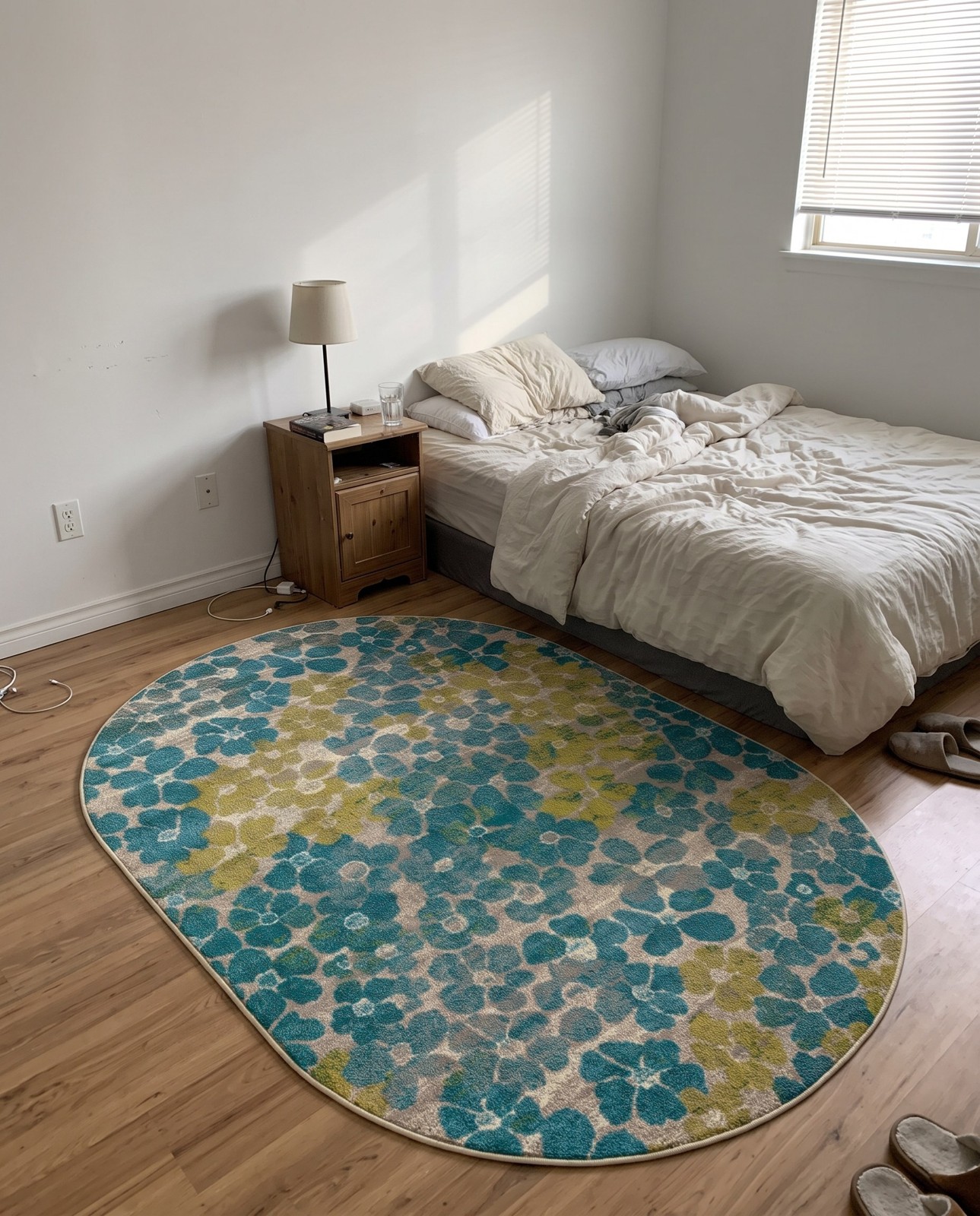 4' x 6' Portage · Floral rug, blue and chartreuse