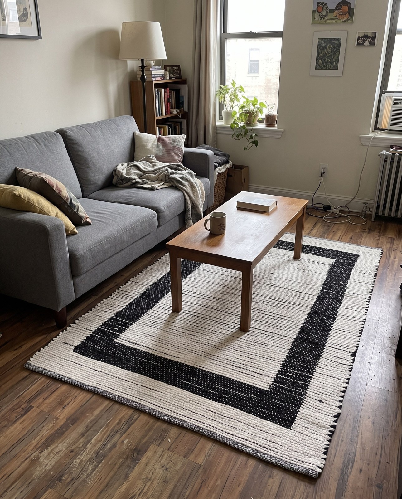 4' x 6' Edgell · Border Chindi Rug, black and white