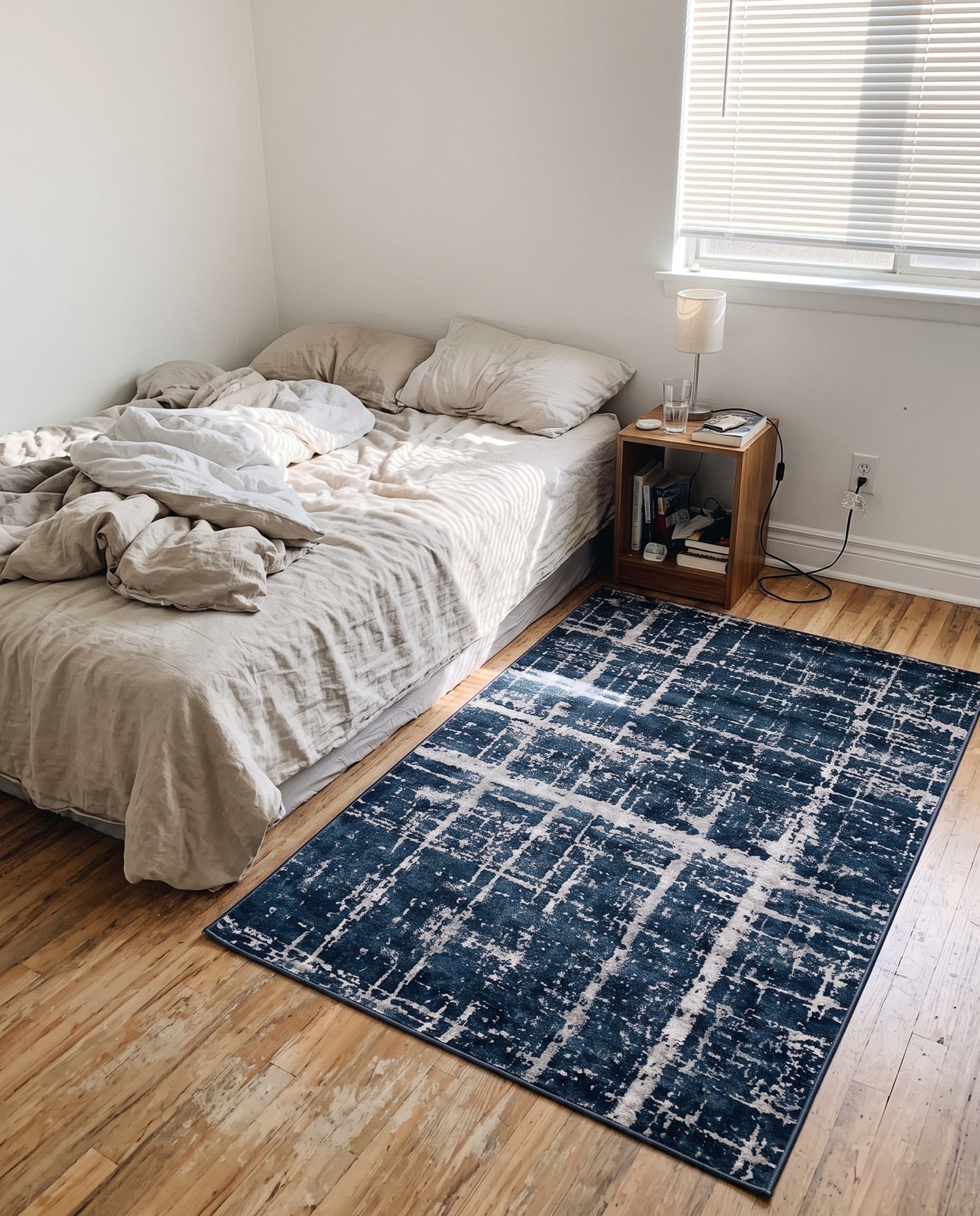 4' x 6' Maplewood · Abstract plaid rug, navy and beige
