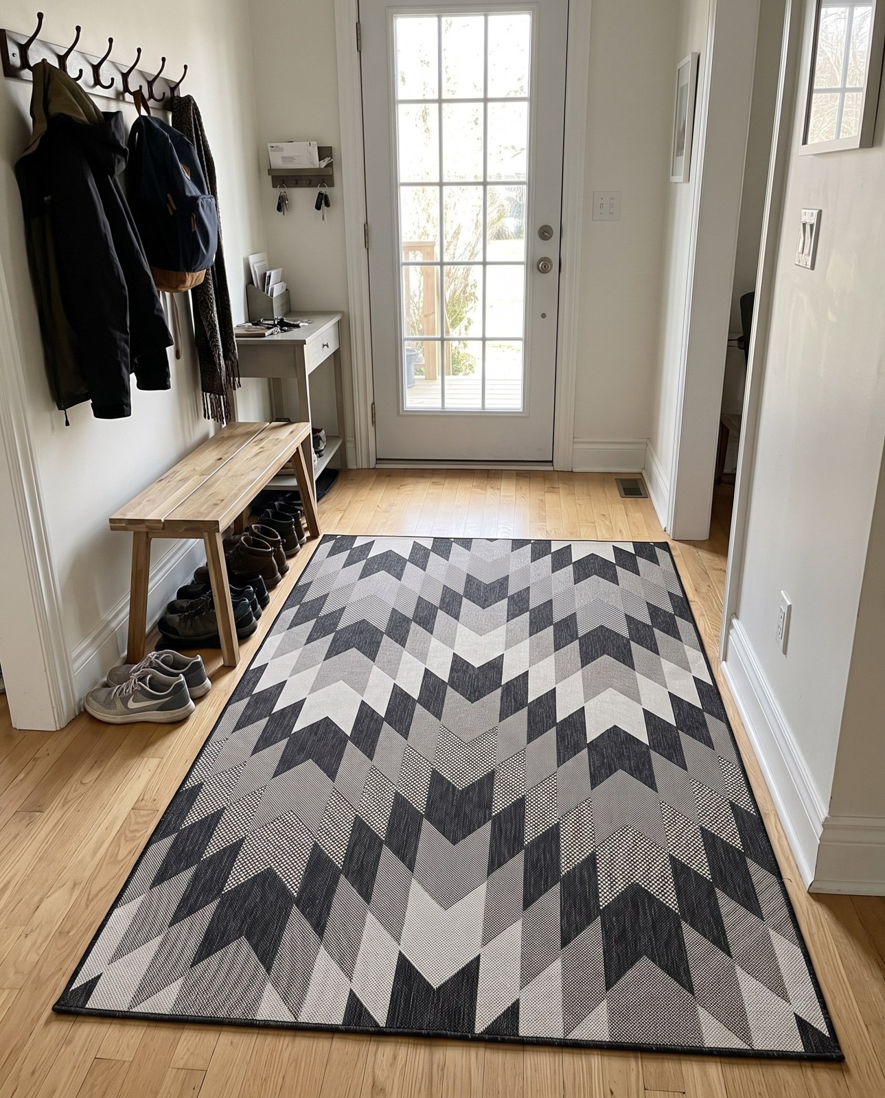 5' 3 x 7' Morrell · Chevron Outdoor Rug, black and white