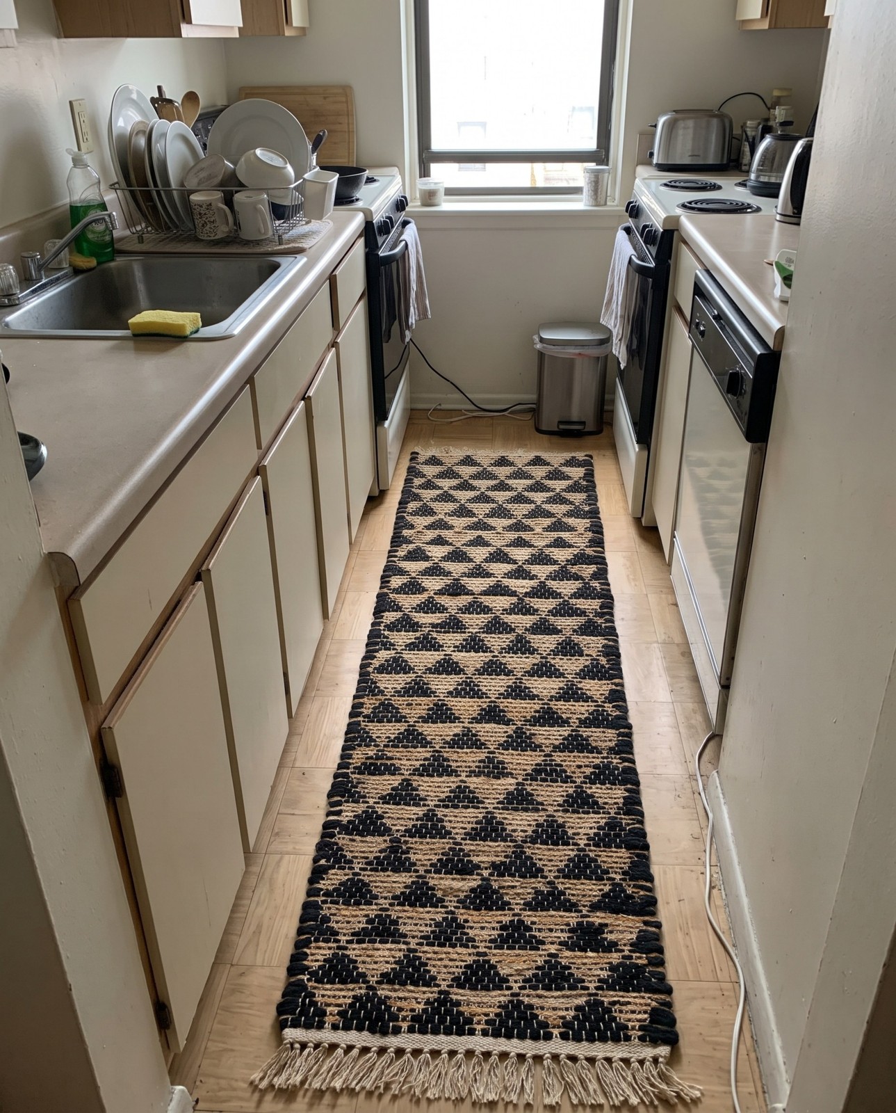 1' 2 x 10' Ashby · Geometric Chindi Rug, black and natural