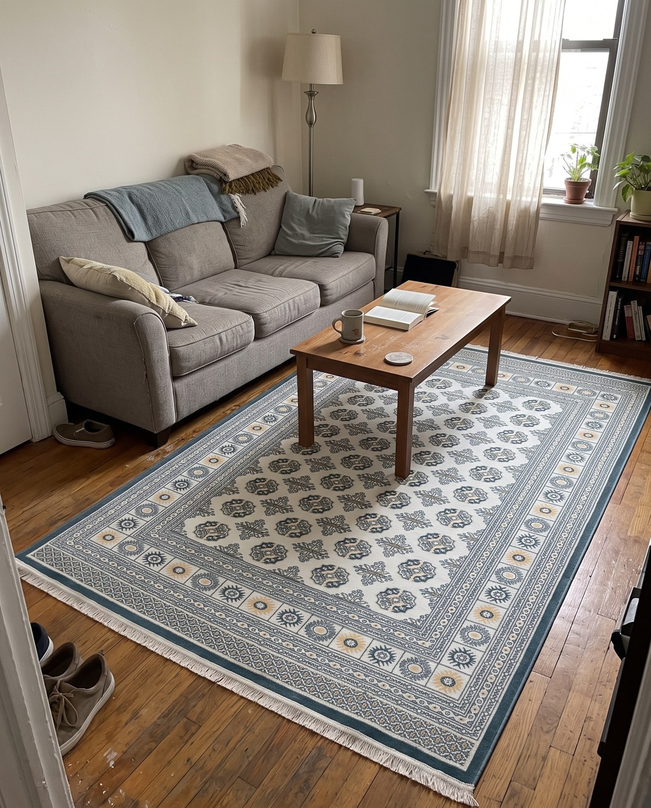 5' 3 x 8' Crestwood · Border rug, ivory and blue