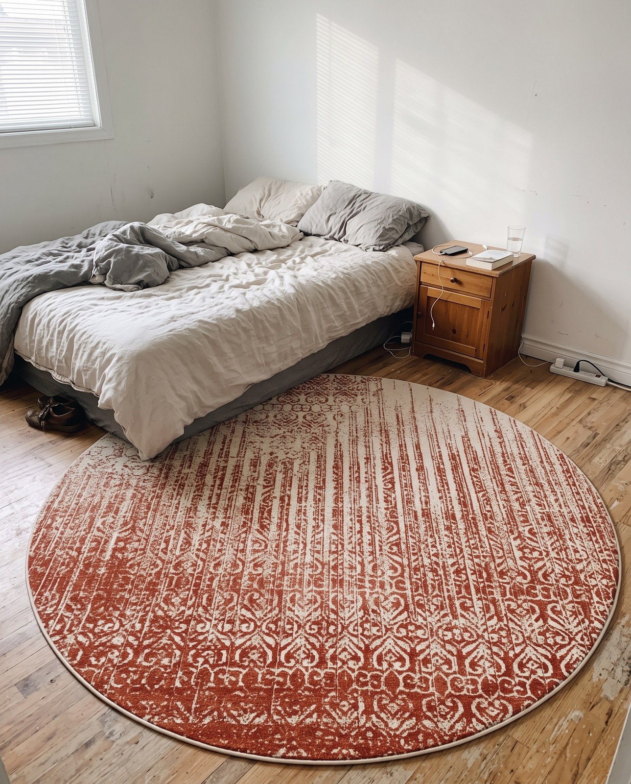 7' 10 x 11' Marchmont · Distressed damask rug, terracotta and beige